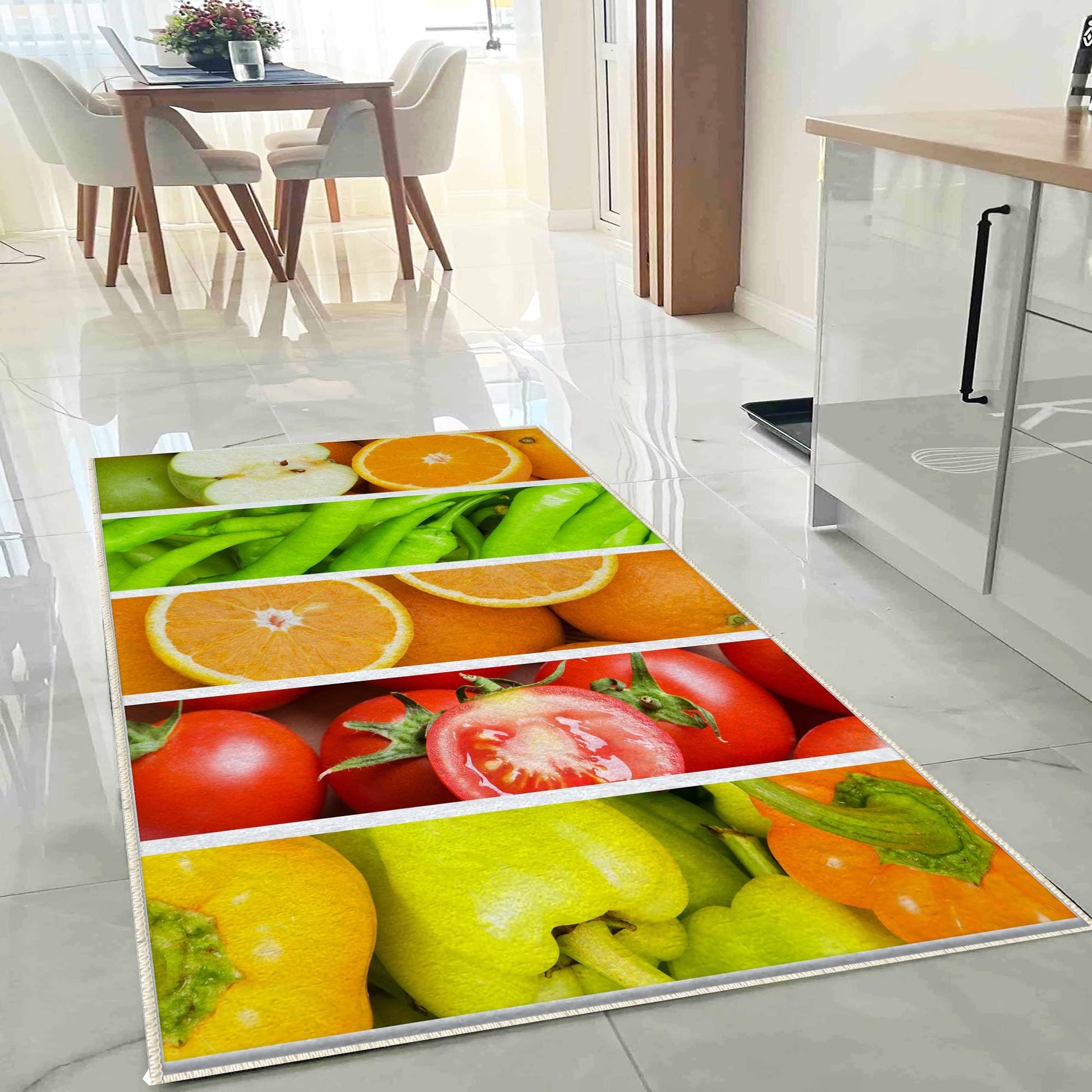 Vegetables Fruits Colorful Kitchen Runner Rug Non-Slip Washable Floor Mat, Modern Home Decor Kitchen Mat, Soft Durable Kitchen Carpet