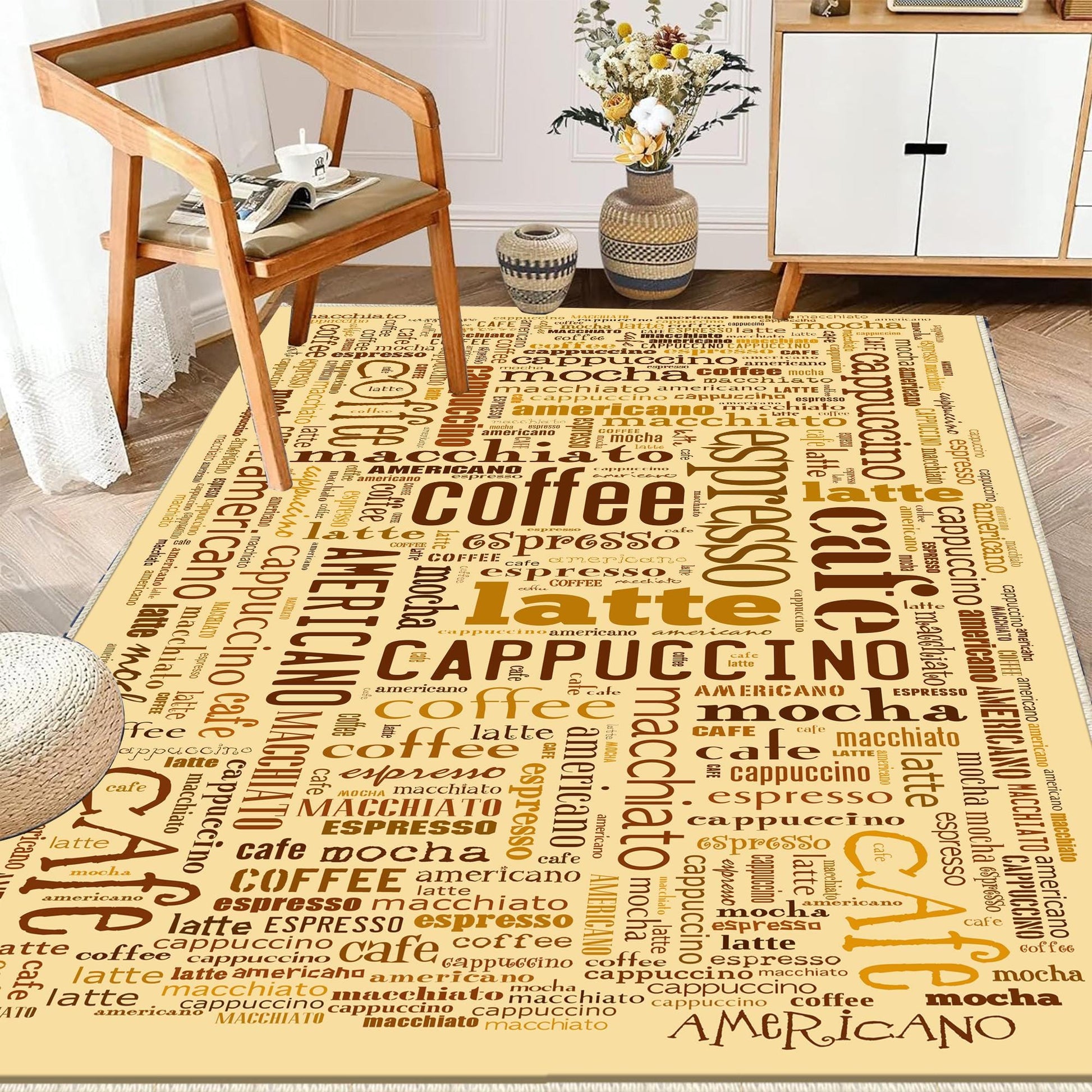 Coffee Cafe Kitchen Runner Rug - Washable Non-Slip Floor Mat, Durable Modern Kitchen Decor for Cooking & Baking Areas