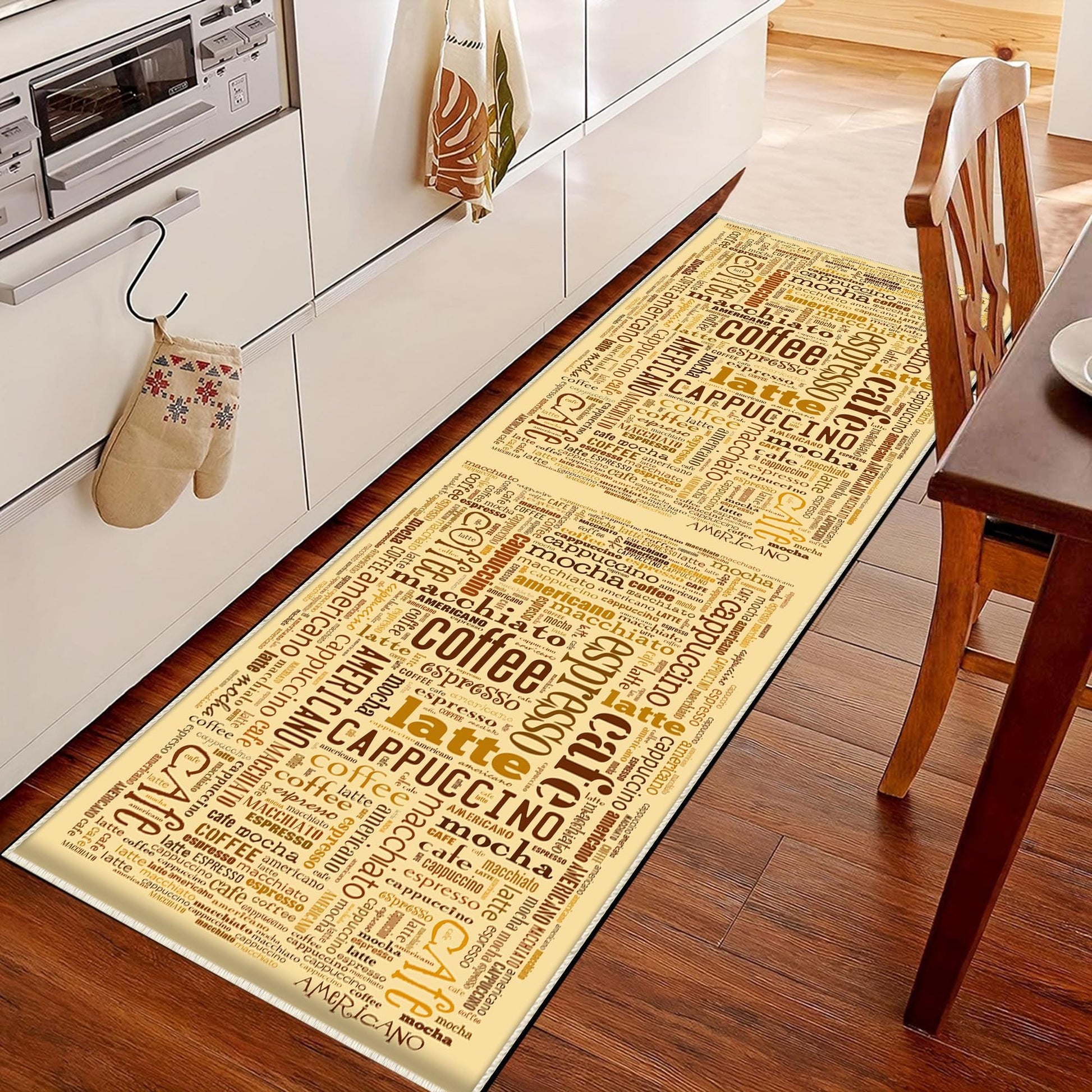 Coffee Cafe Kitchen Runner Rug - Washable Non-Slip Floor Mat, Durable Modern Kitchen Decor for Cooking & Baking Areas