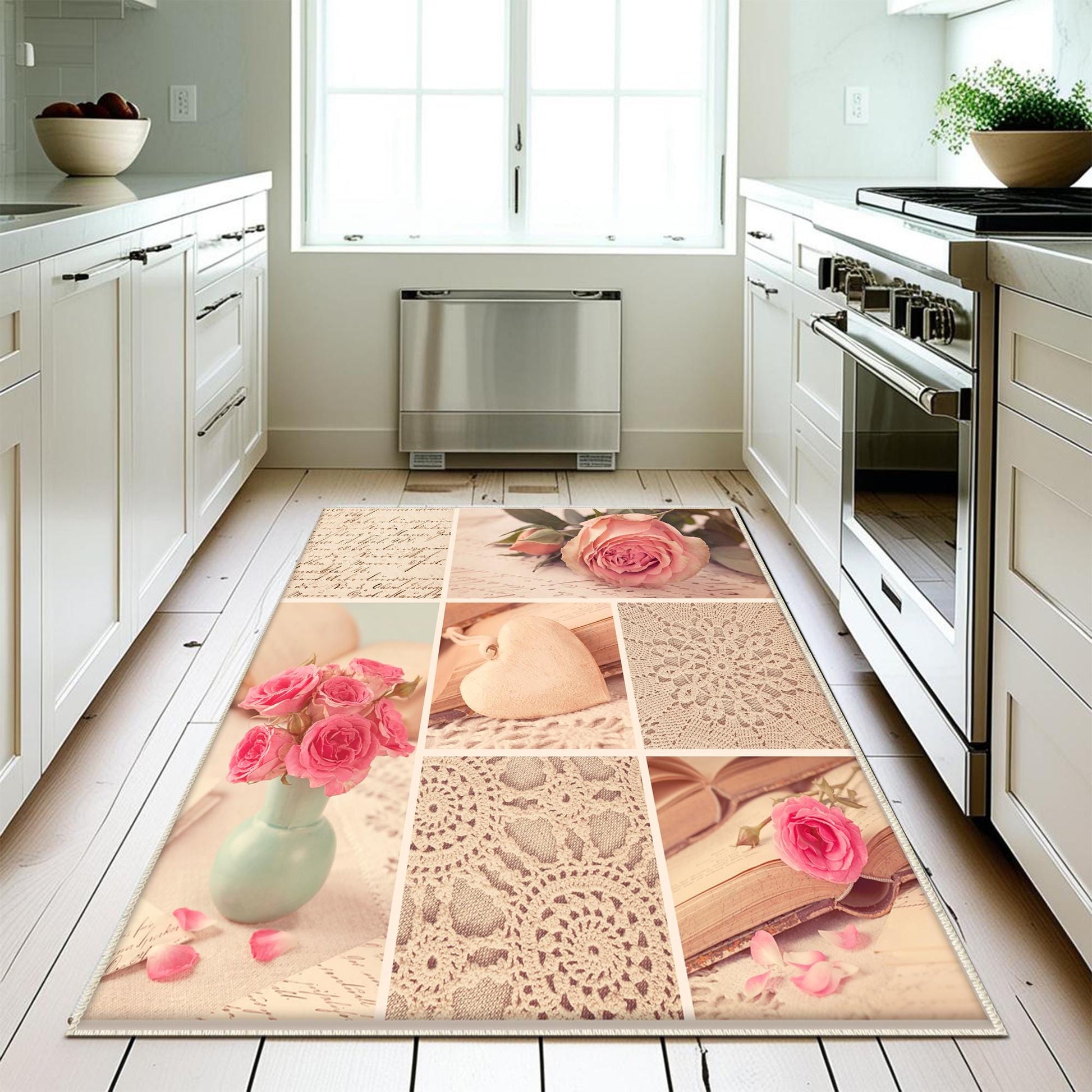 Pink Retro Floral Kitchen Runner Rug - Washable Non-Slip Floor Mat for Home Decor & Modern Kitchen Design
