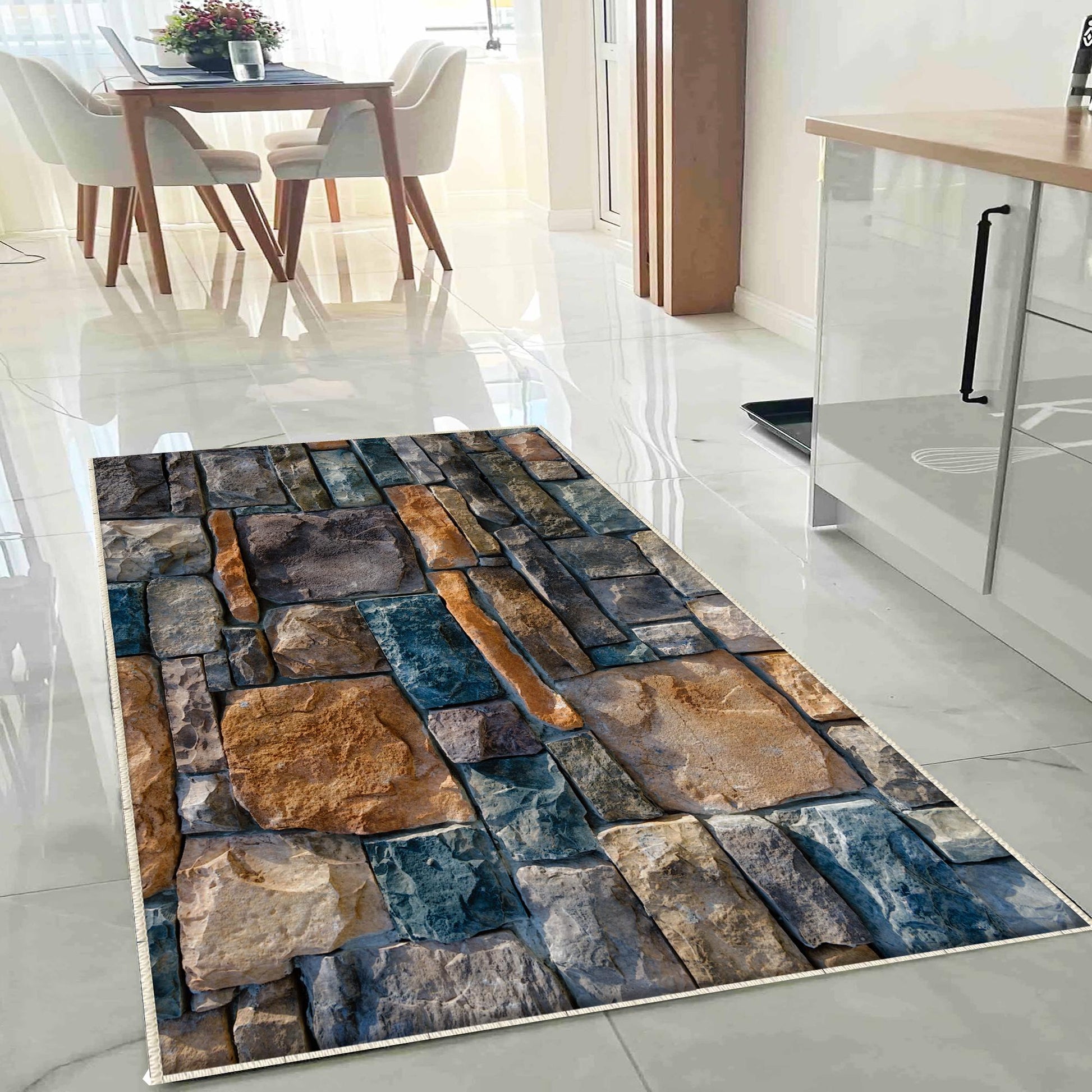 Wall Stone Theme Non-Slip Kitchen Runner Rug, Washable Modern Design Floor Mat, Home Decor Kitchen Mat, Durable Anti-Skid Rug
