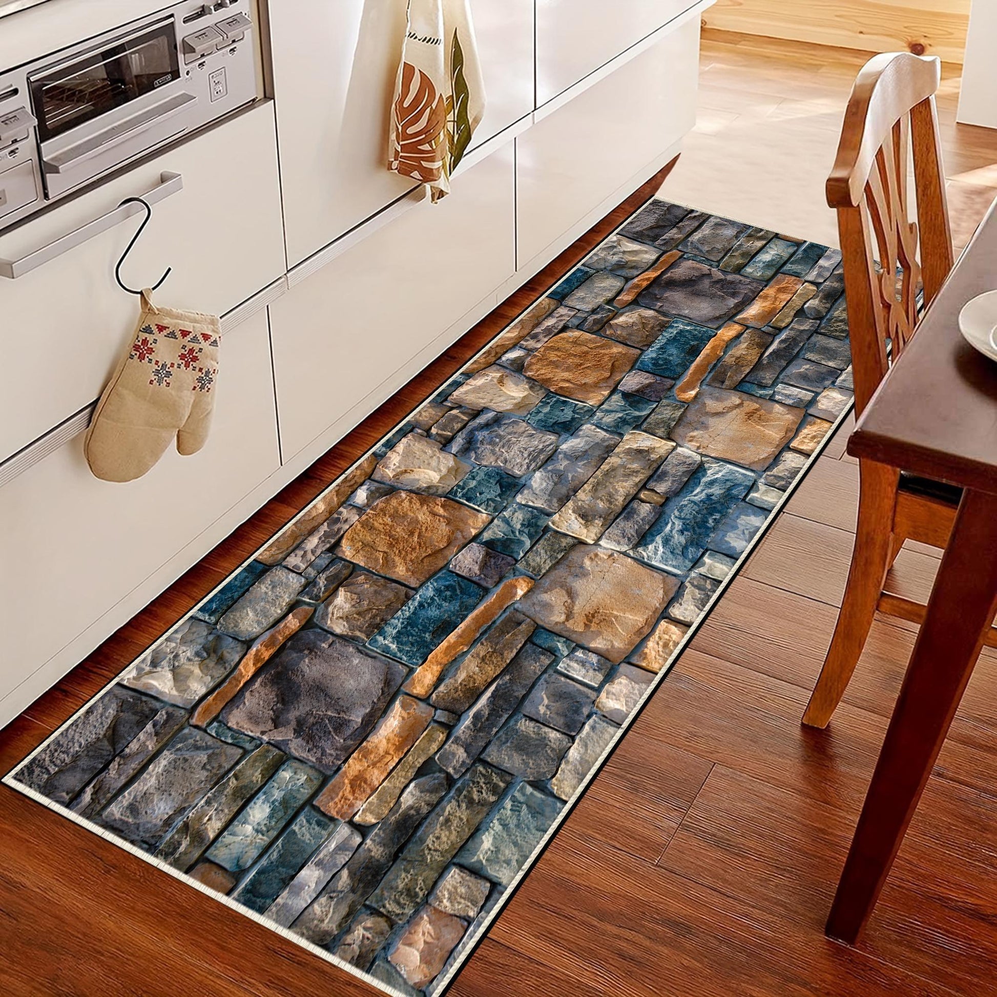 Wall Stone Theme Non-Slip Kitchen Runner Rug, Washable Modern Design Floor Mat, Home Decor Kitchen Mat, Durable Anti-Skid Rug