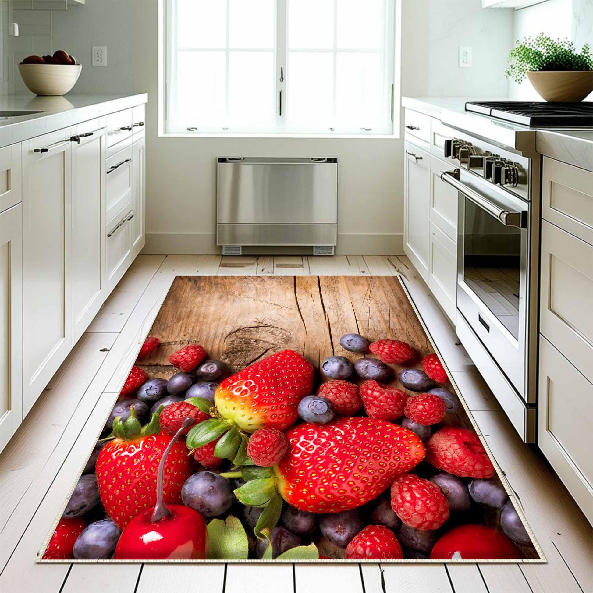 Strawberry Kitchen Fruits Runner Rug - Washable Non-Slip Floor Mat, Modern Decorative Kitchen Rug for Home & Cooking Area