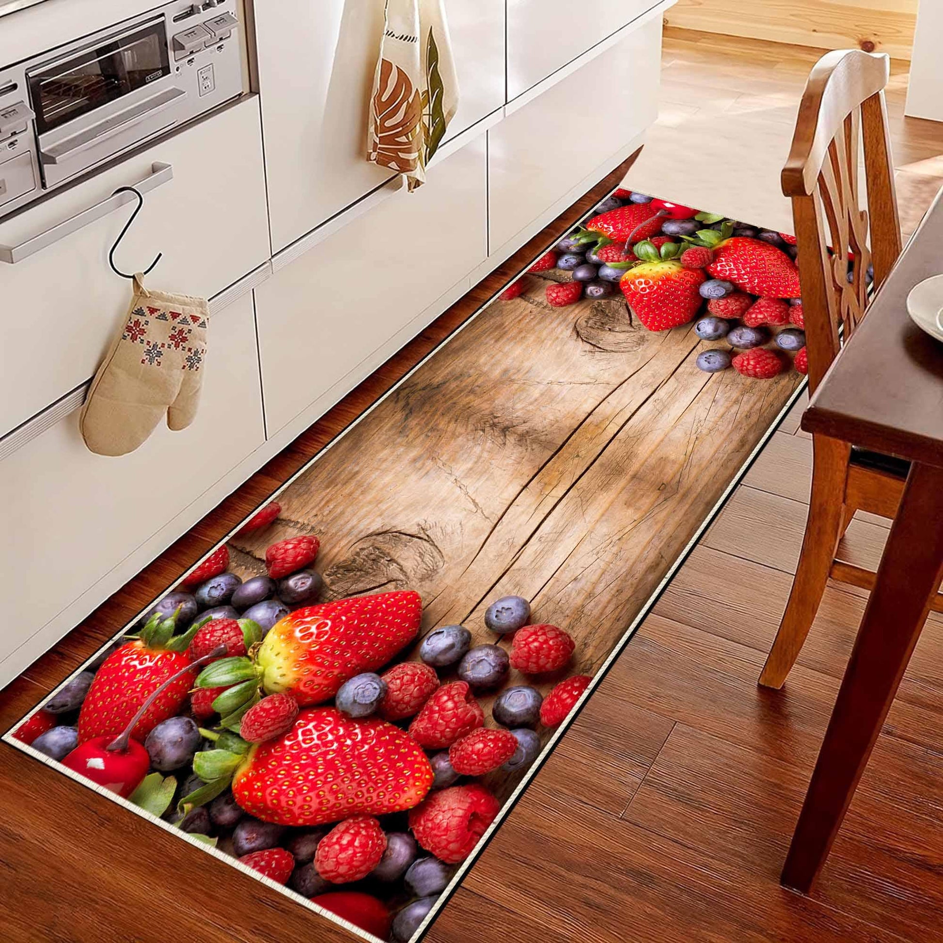 Strawberry Kitchen Fruits Runner Rug - Washable Non-Slip Floor Mat, Modern Decorative Kitchen Rug for Home & Cooking Area