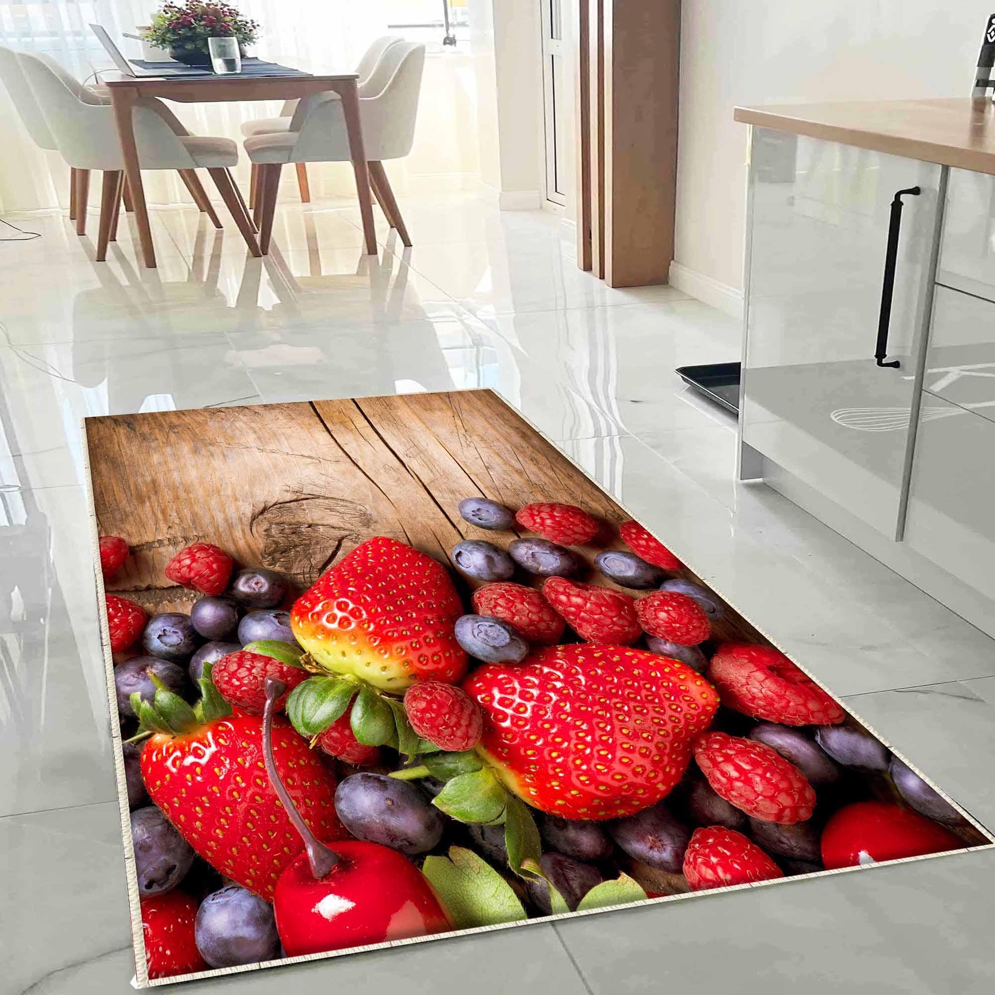 Strawberry Kitchen Fruits Runner Rug - Washable Non-Slip Floor Mat, Modern Decorative Kitchen Rug for Home & Cooking Area