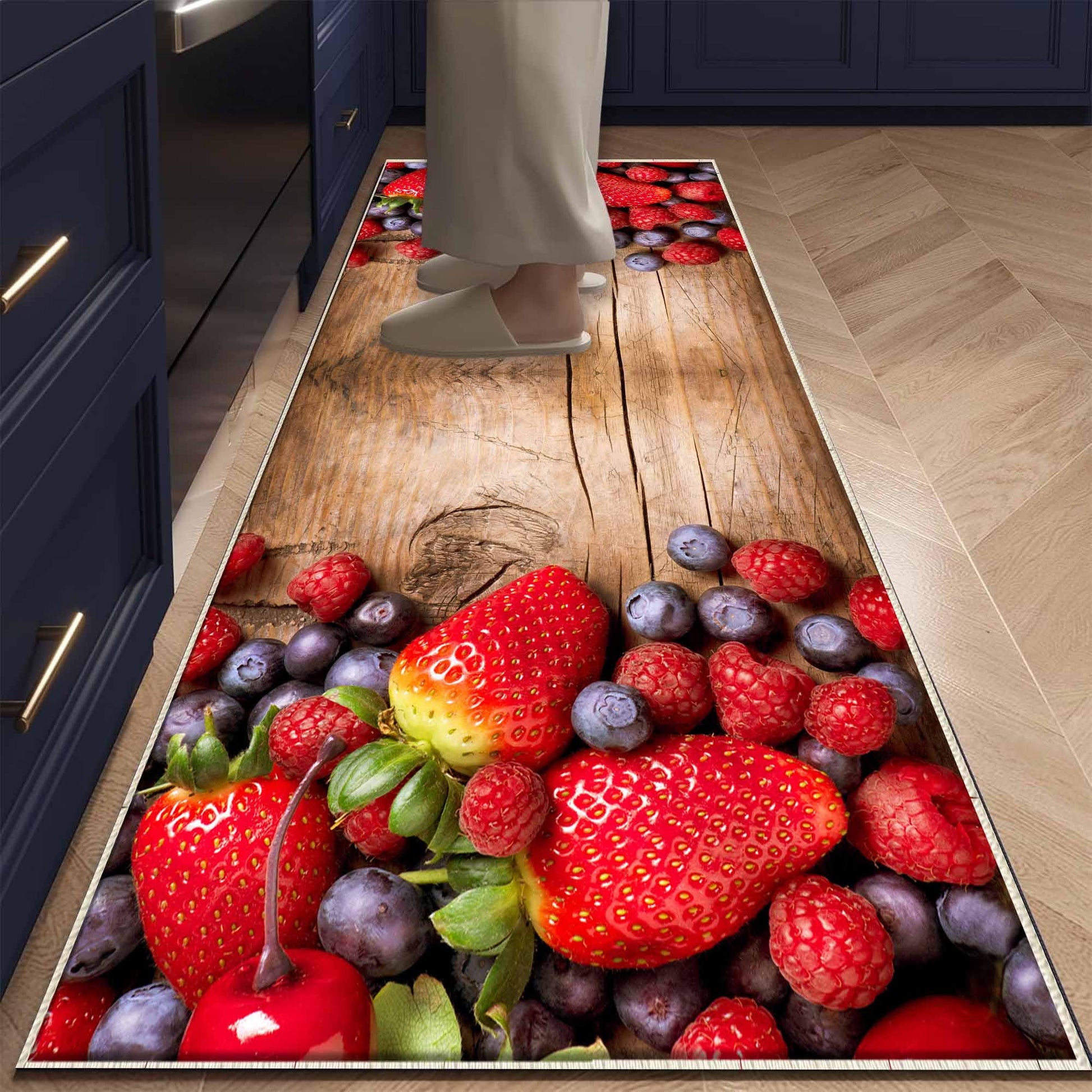 Strawberry Kitchen Fruits Runner Rug - Washable Non-Slip Floor Mat, Modern Decorative Kitchen Rug for Home & Cooking Area