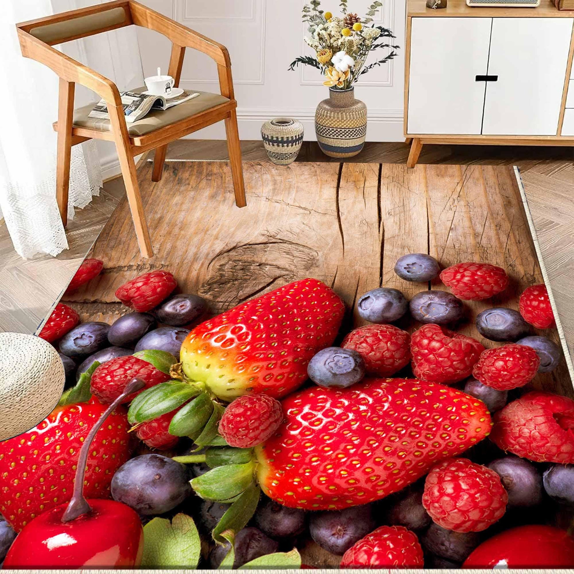 Strawberry Kitchen Fruits Runner Rug - Washable Non-Slip Floor Mat, Modern Decorative Kitchen Rug for Home & Cooking Area