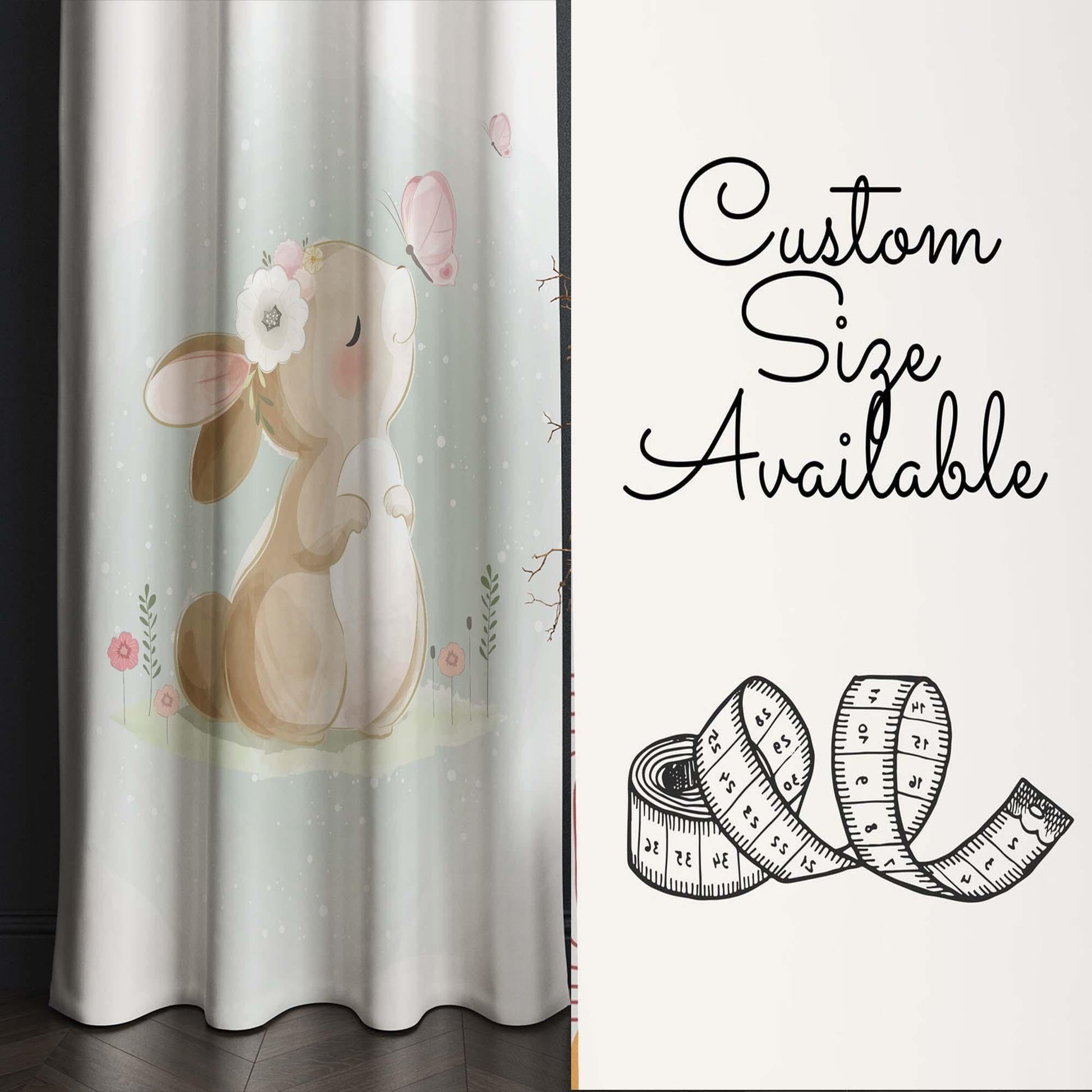 Cute Bunny Rabbit Baby Nursery Curtains , Custom Baby Room Drapes, Gift Pillow Covers, Cute Bedroom Window Treatment Decor