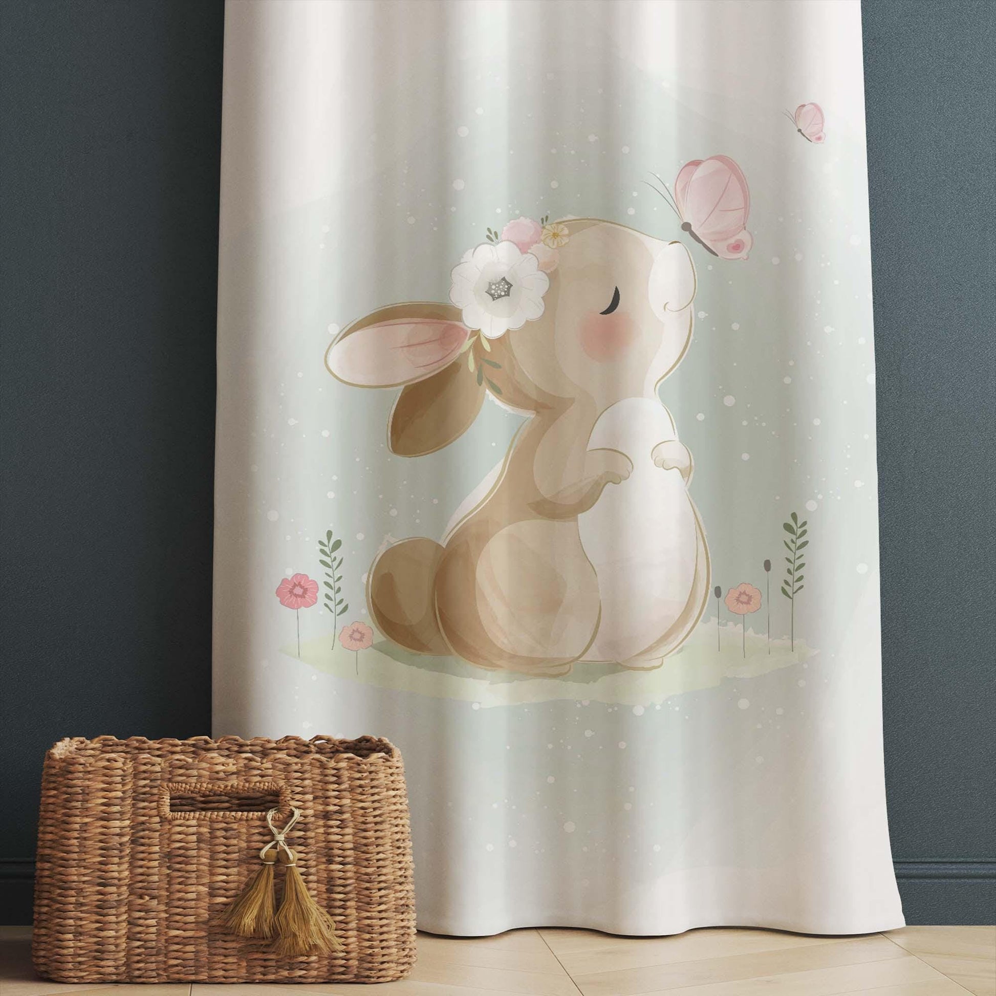 Cute Bunny Rabbit Baby Nursery Curtains , Custom Baby Room Drapes, Gift Pillow Covers, Cute Bedroom Window Treatment Decor