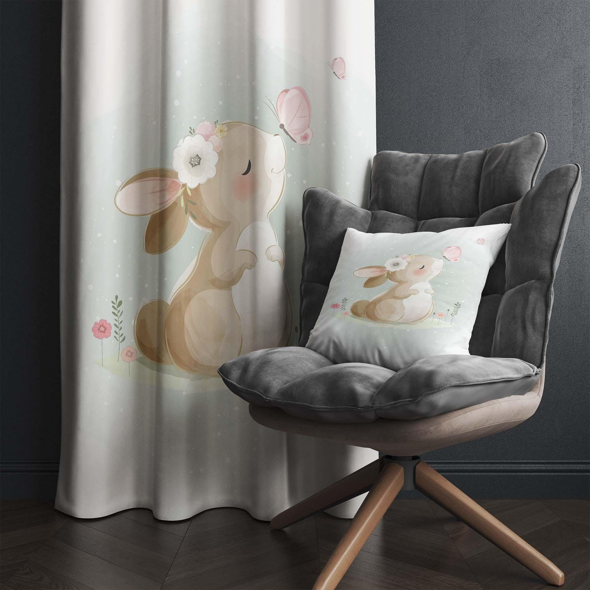Cute Bunny Rabbit Baby Nursery Curtains , Custom Baby Room Drapes, Gift Pillow Covers, Cute Bedroom Window Treatment Decor