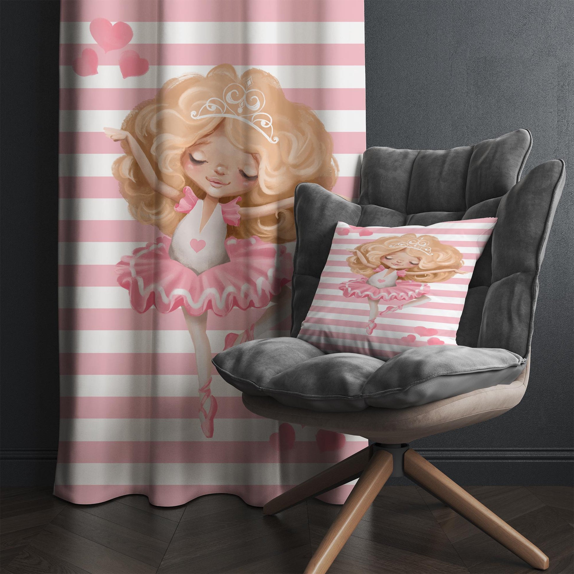 Cute Pink Blonde Ballerina Girl Nursery Curtains – Custom Kids Room Drapes & Cute Bedroom Window Treatment Decor with Gift Pillow Covers