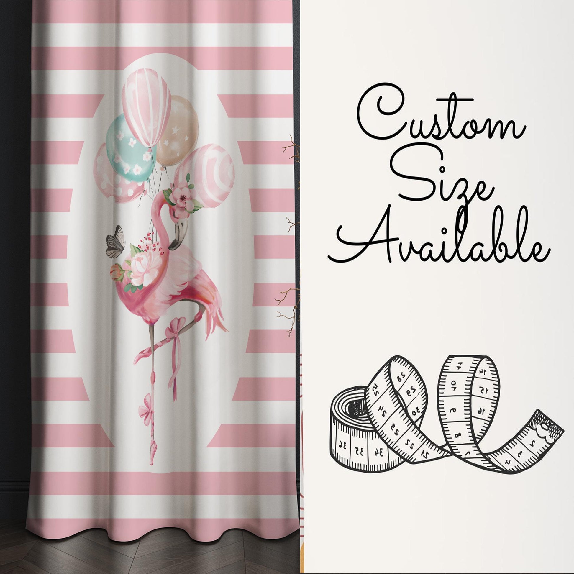 Cute Pink Flamingo Animal Girl Nursery Curtains – Custom Kids Room Drapes & Cute Bedroom Window Treatment Decor with Gift Pillow Covers