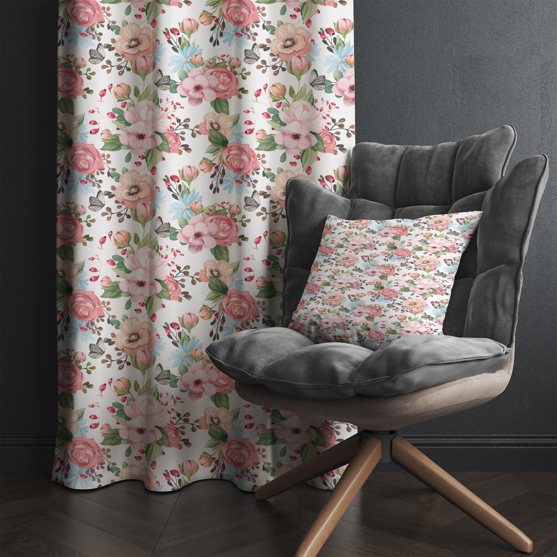 Colorful Flowers Floral Roses Girl Nursery Curtains – Custom Kids Room Drapes & Cute Bedroom Window Treatment Decor with Gift Pillow Covers