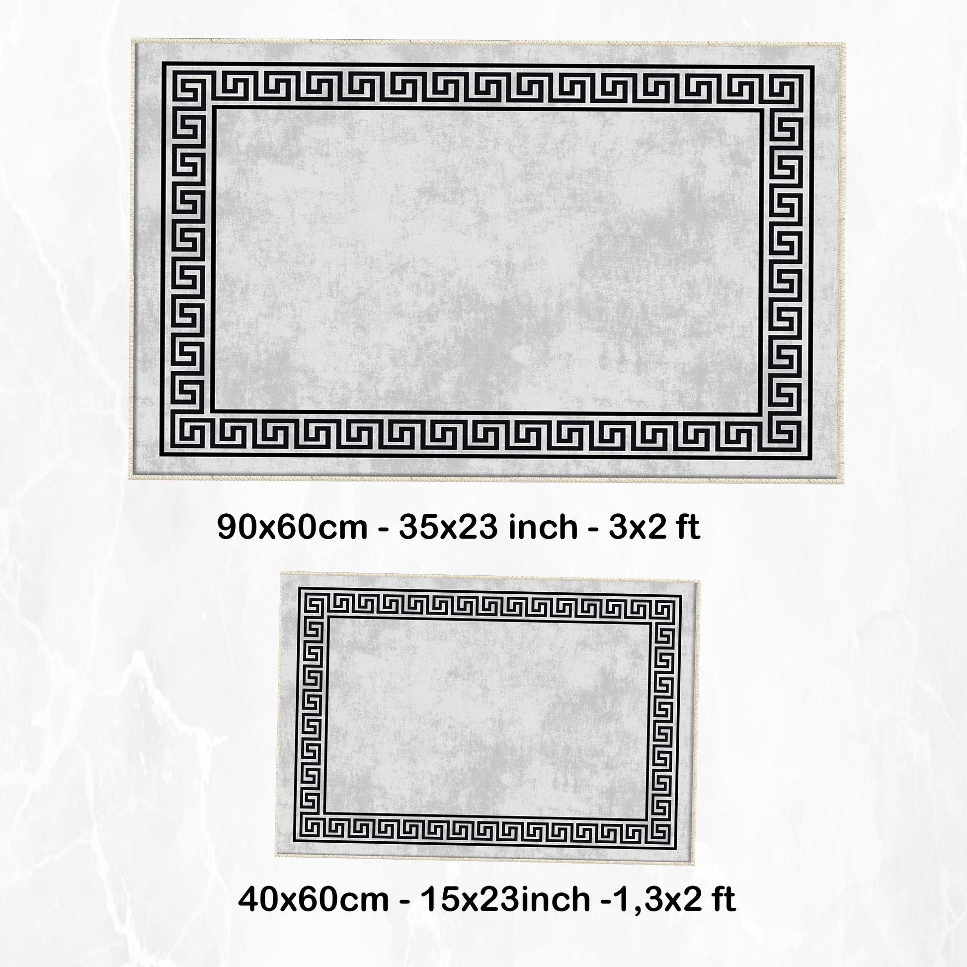 Gray White Black Greek Key Bathroom Rug - Geometric Non Slip Bath Mat, Quick Dry Washable Toilet Mat, Soft Modern Floral Bathroom Decor