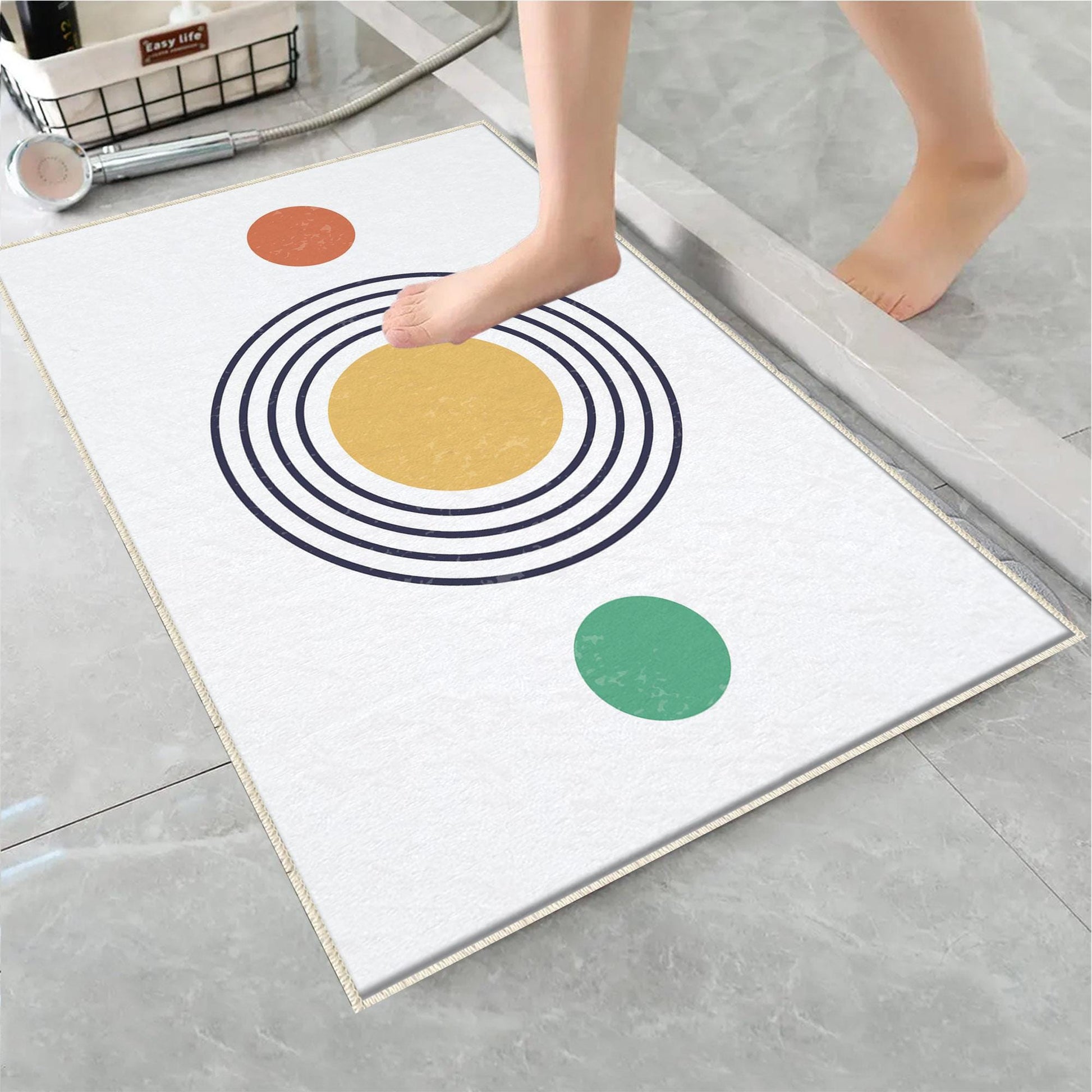 Orange Yellow Black Geometric Minimal Bathroom Rug, Non Slip Quick Dry Bath Mat, Washable Soft Modern Toilet Mat