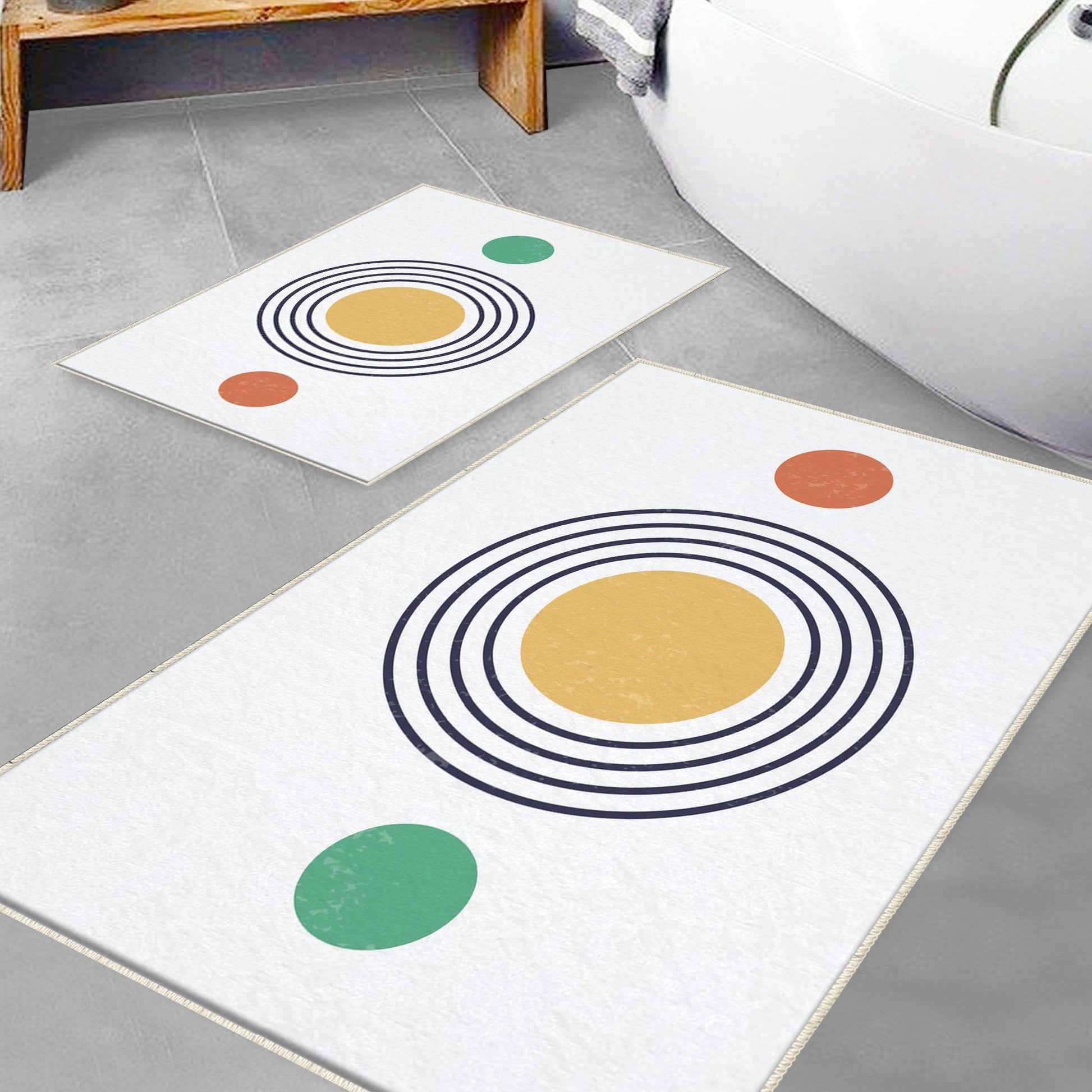 Orange Yellow Black Geometric Minimal Bathroom Rug, Non Slip Quick Dry Bath Mat, Washable Soft Modern Toilet Mat