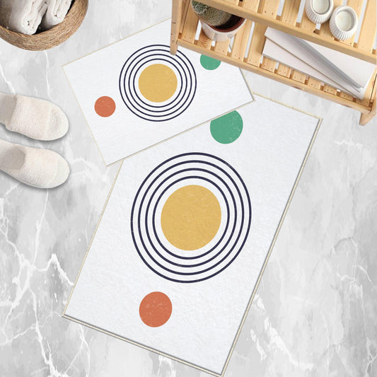 Orange Yellow Black Geometric Minimal Bathroom Rug, Non Slip Quick Dry Bath Mat, Washable Soft Modern Toilet Mat