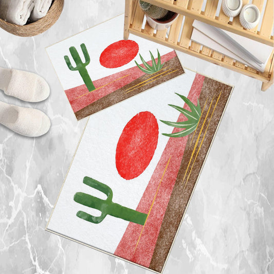 Sunset Western Cactus Bathroom Rug, Non Slip Quick Dry Bath Mat, Washable Soft Modern Toilet Mat