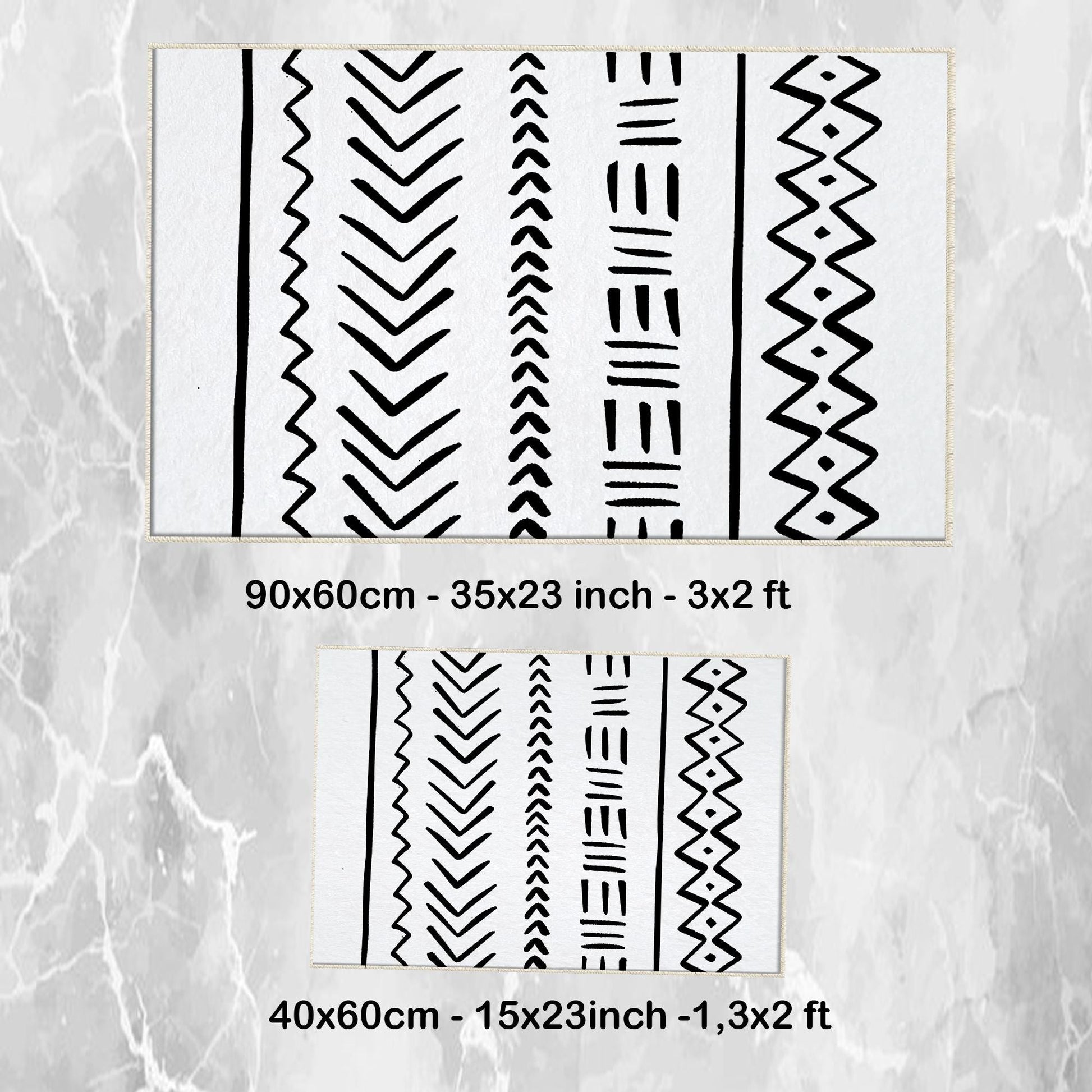 Black White Aztec Tribal Boho Geometric Bathroom Rug, Non Slip Quick Dry Bath Mat, Washable Soft Modern Toilet Mat