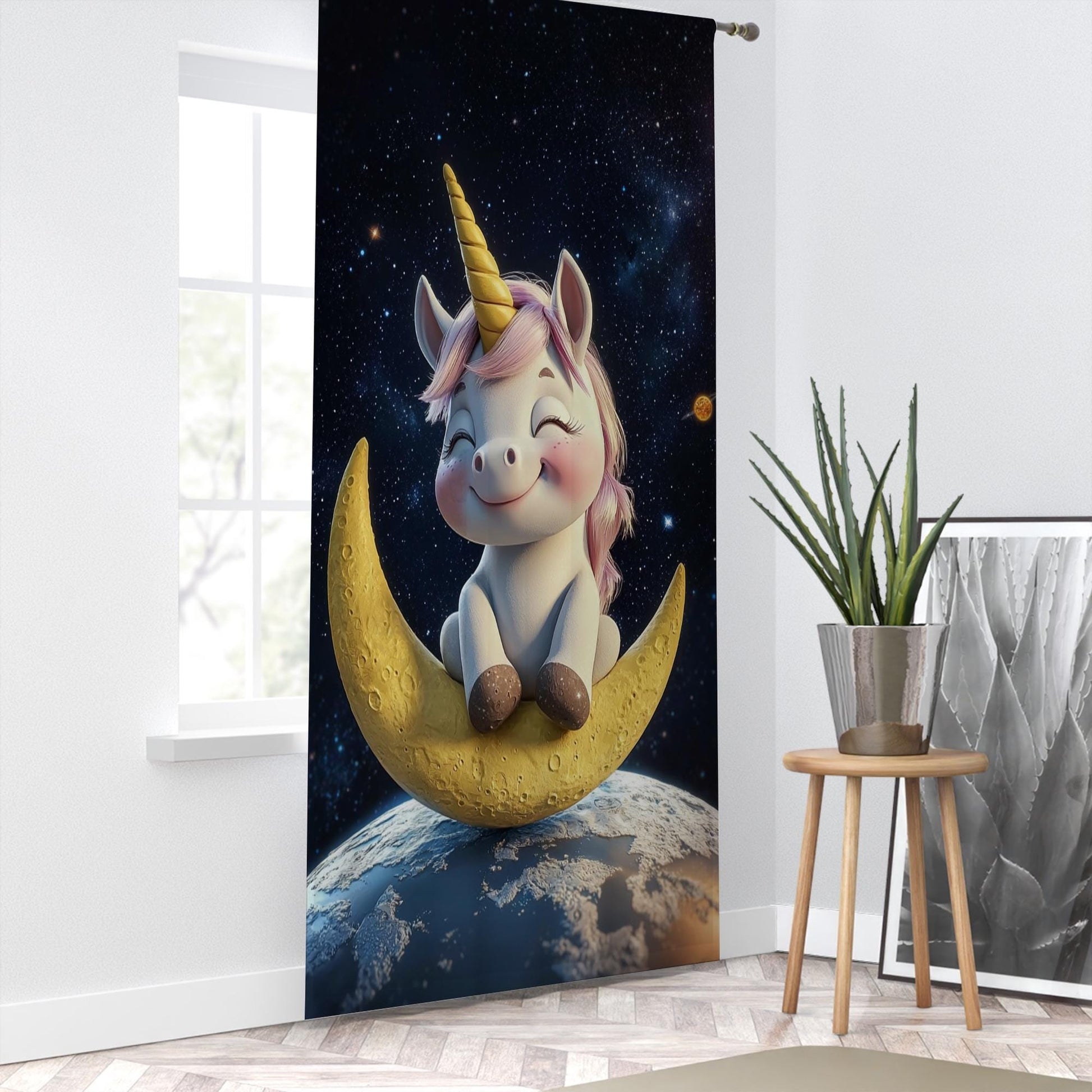 Unicorn Horse Flowers Sheer Curtain for Girls Room, Lightweight Animal Floral Nursery Net Voile, Kids Room Window Drapes, Machine Washable
