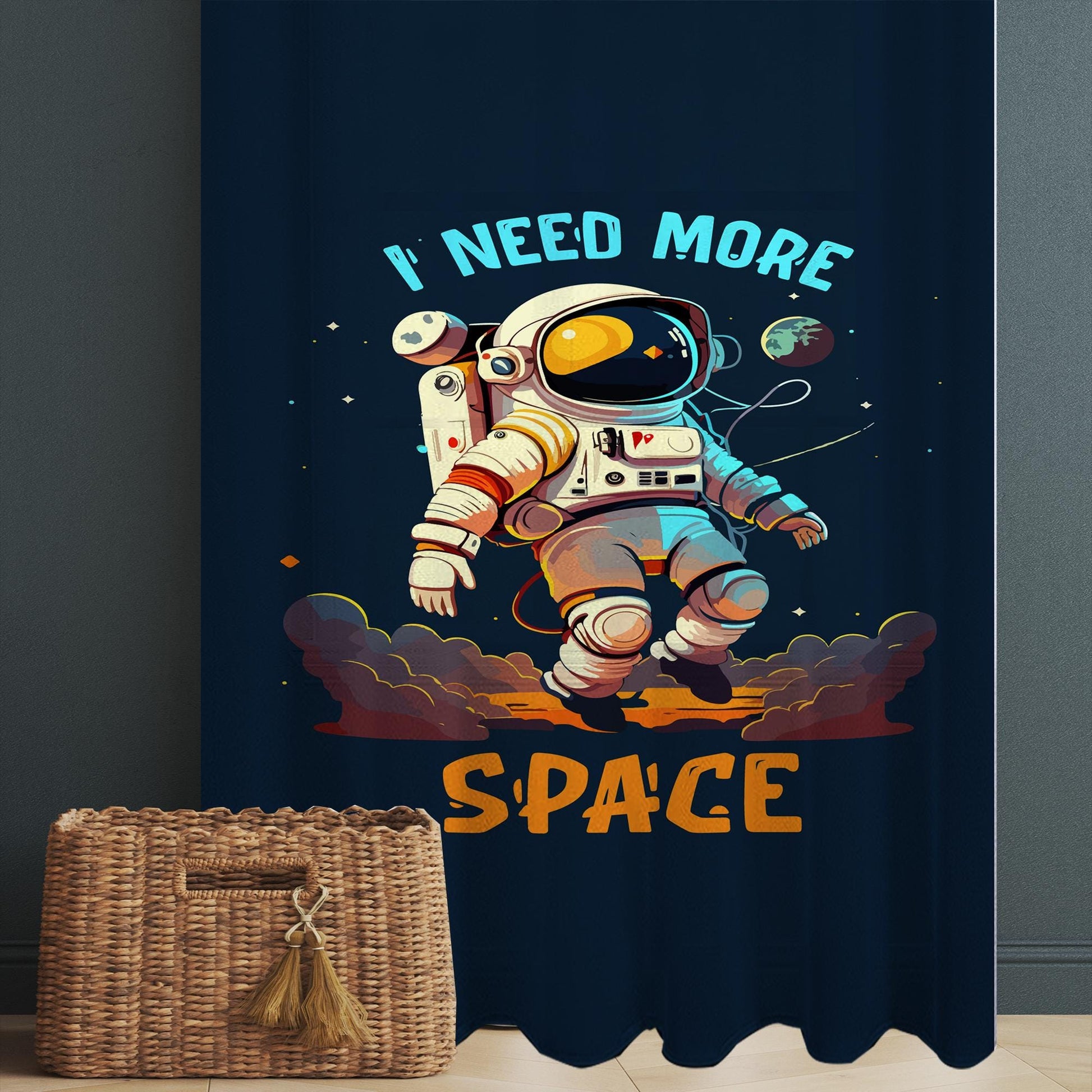 Astronaut Sheer Curtain for Kids Room, Lightweight Space Nursery Net Voile, Kids Room Window Drapes, Machine Washable