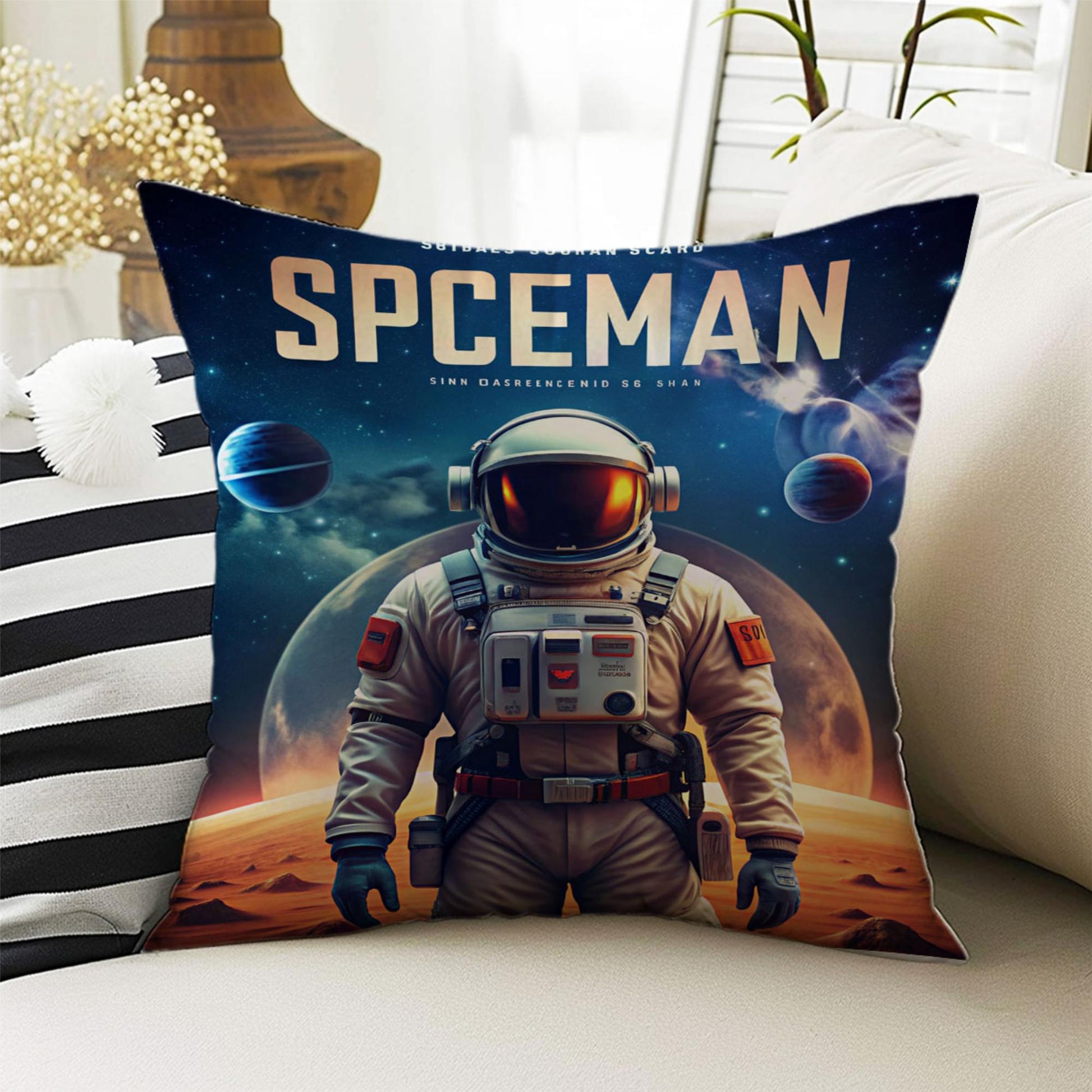 Cute Astronaut Pillow Covers for Kids Room & Playroom Decor, Bold Nursery Cushion Covers, Decorative Space Man Themed Throw Pillowcases