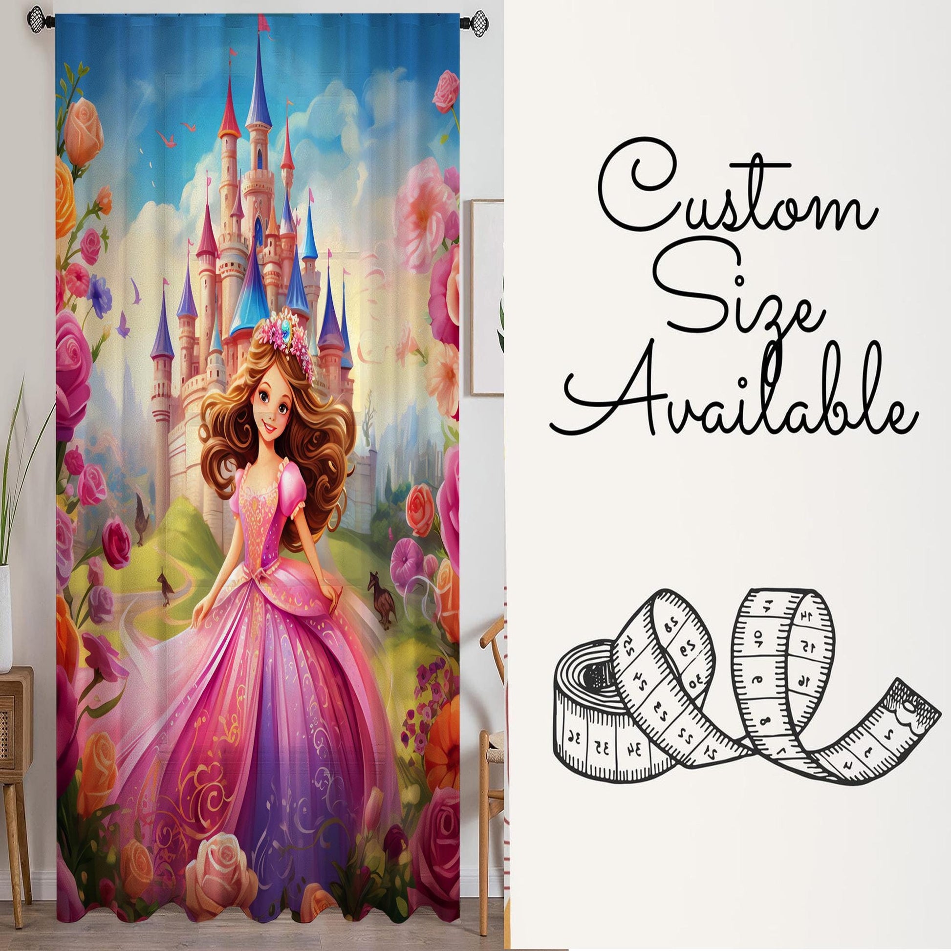 Colorful Medieval Castle Sheer Curtain for Kids Room, Lightweight Princess Nursery Net Voile, Kids Room Window Drapes, Machine Washable