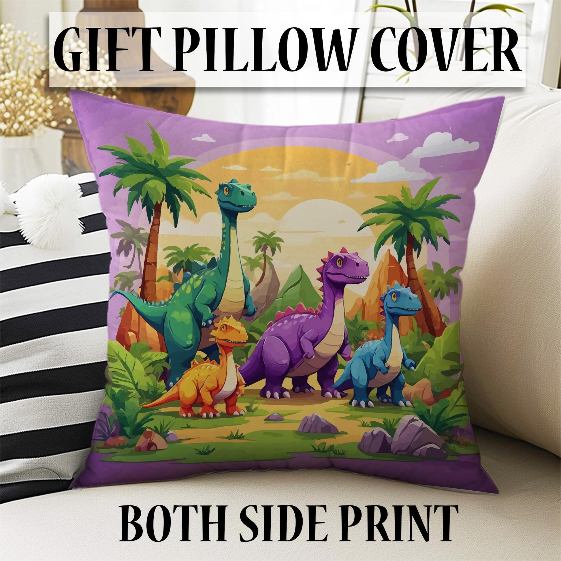 Colorful Dinosaur Forest Sheer Curtain for Kids Room, Lightweight Jurassic Theme Nursery Net Voile, Kids Room Window Drapes