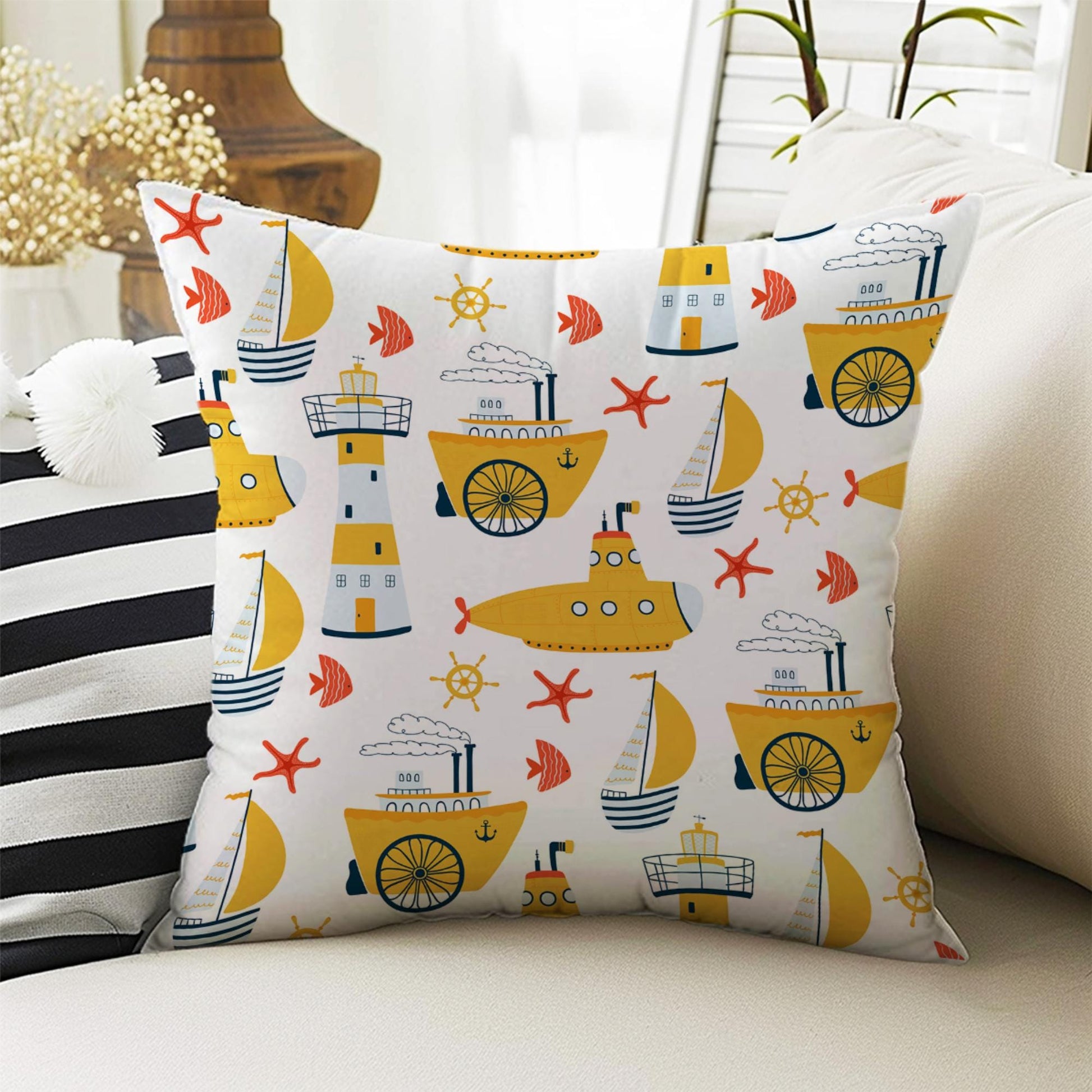 Kids Room Decor Construction Equipment Pillow Covers, Bold Nursery Cushion & Decorative Children Throw Pillowcases for Playroom