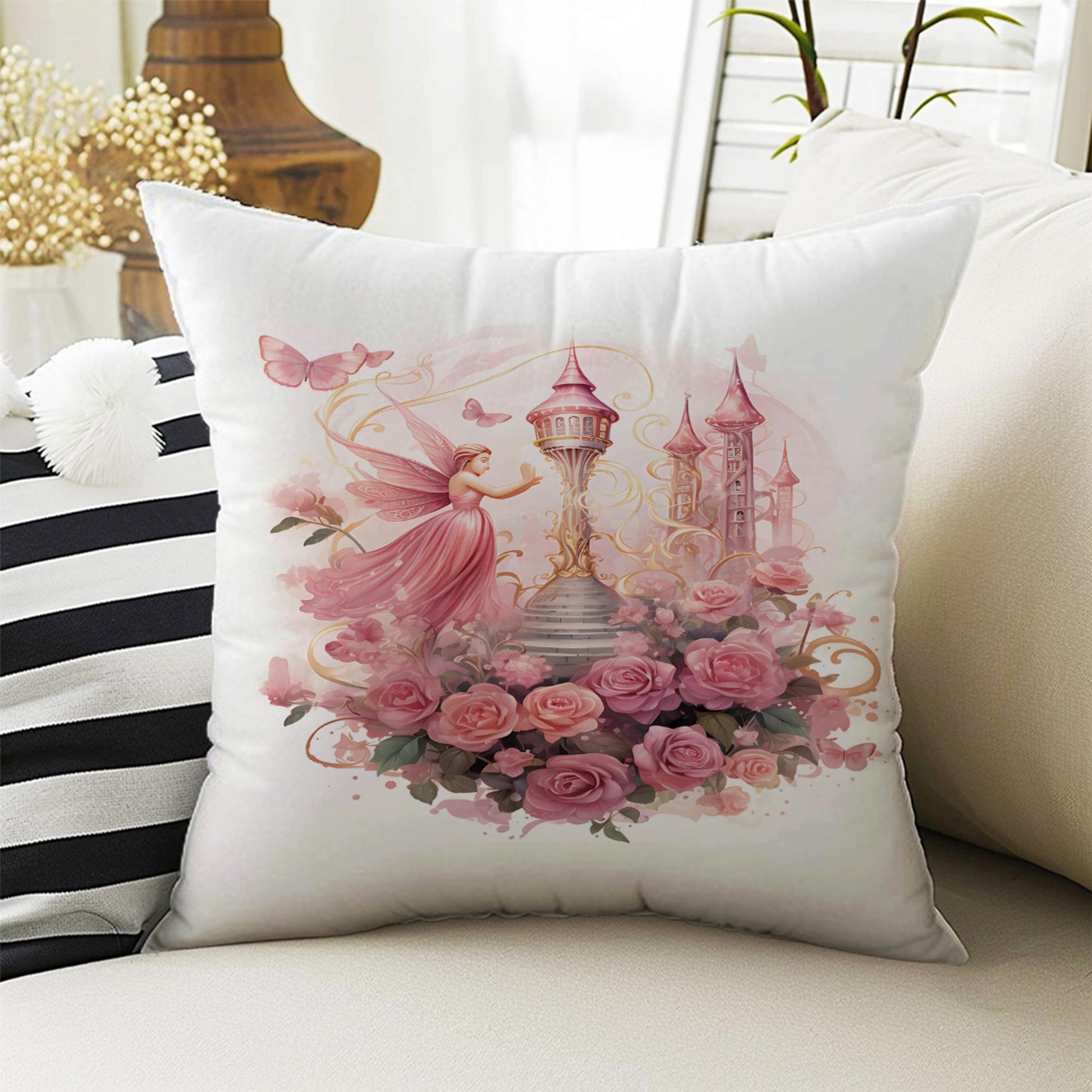 Kids Room Decor Girls Garden Floral Flowers Pillow Covers, Bold Nursery Cushion & Decorative Children Throw Pillowcases for Playroom