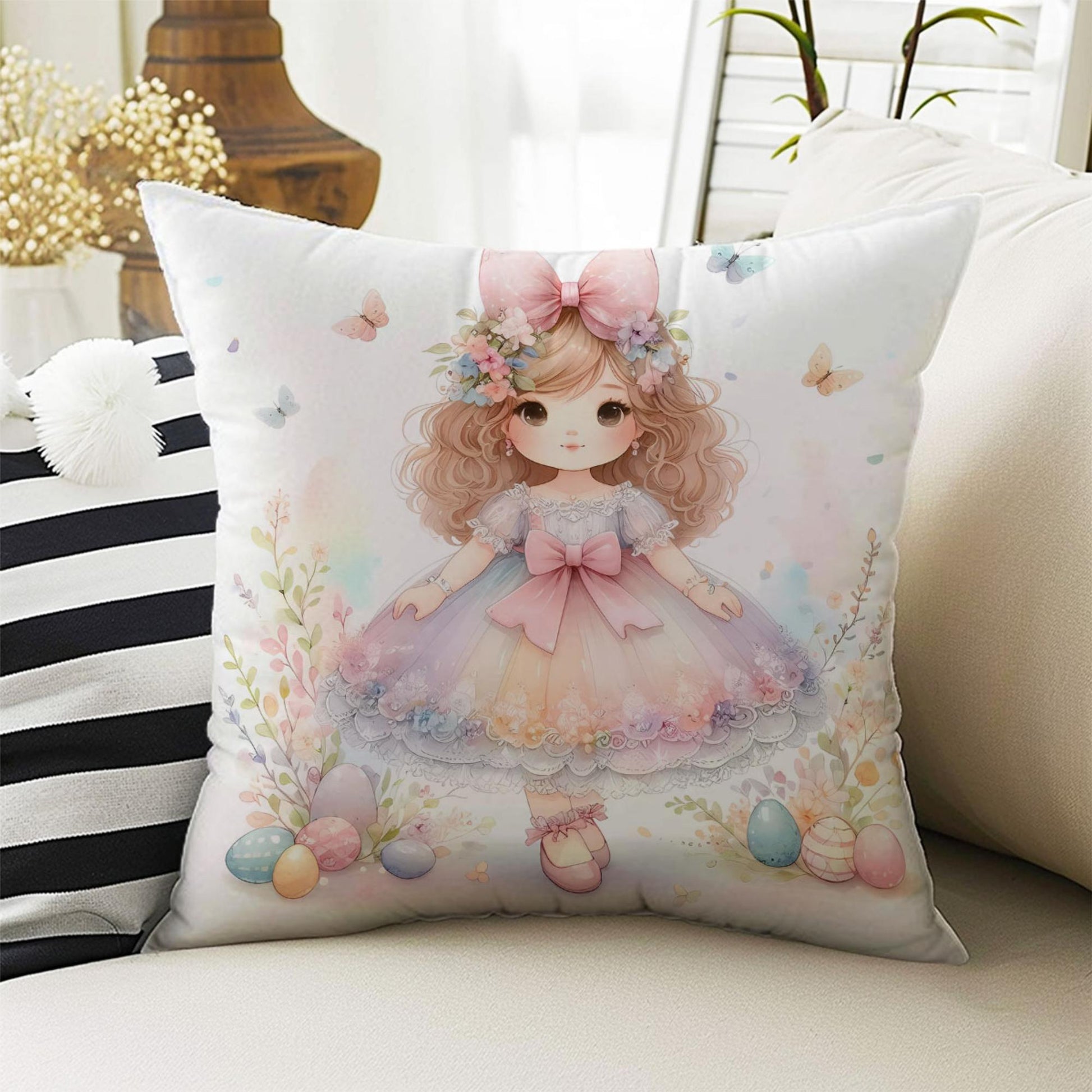 Kids Room Decor Cute Girls Pillow Covers, Bold Nursery Cushion & Decorative Children Throw Pillowcases for Playroom