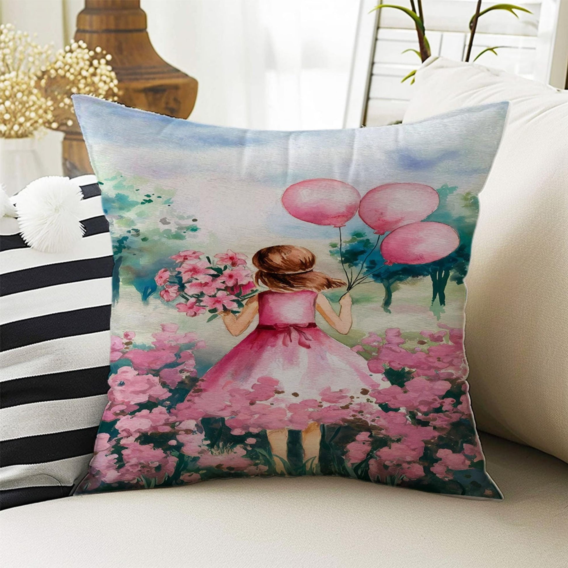 Kids Room Decor Cute Girls Pillow Covers, Bold Nursery Cushion & Decorative Children Throw Pillowcases for Playroom