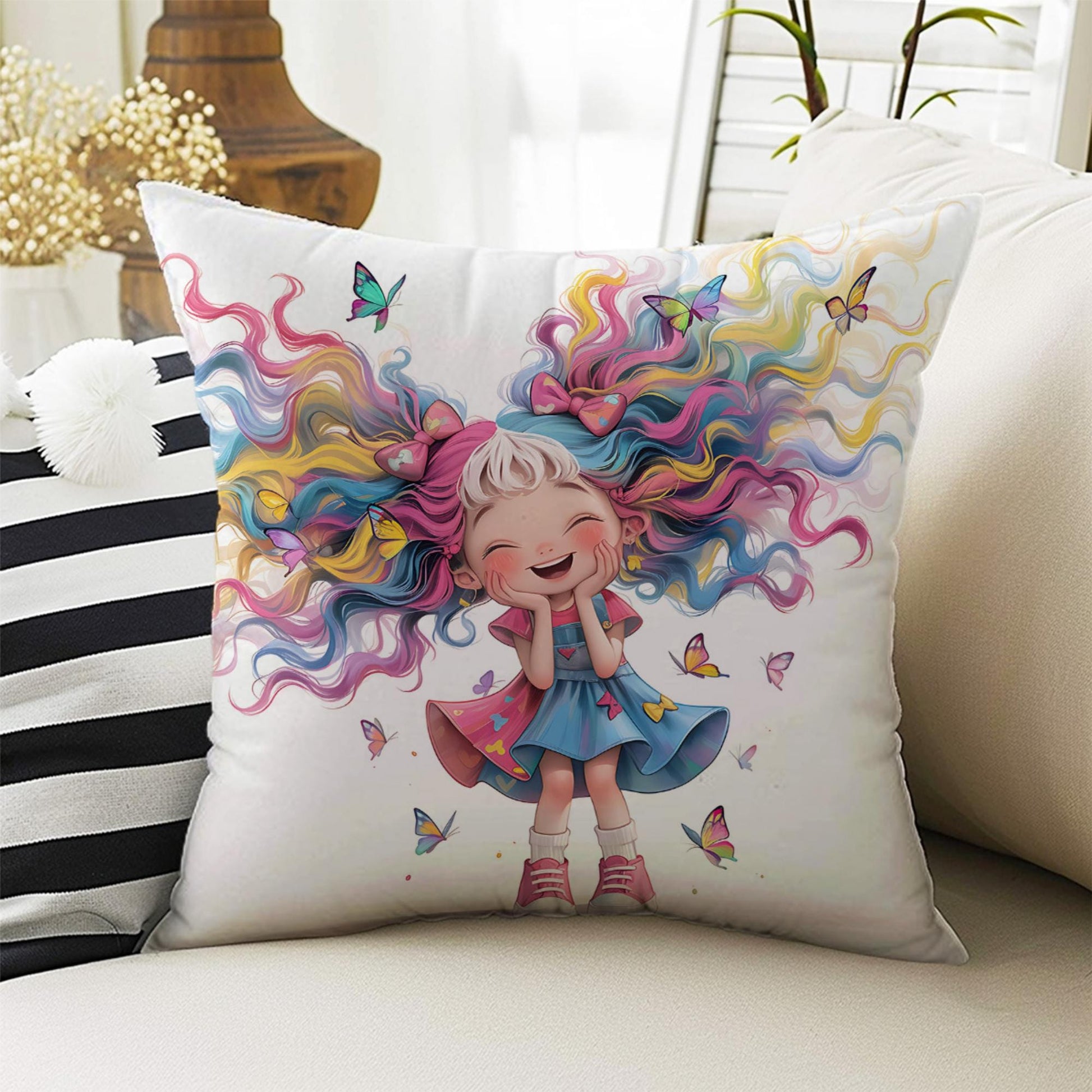 Kids Room Decor Cute Girls Pillow Covers, Bold Nursery Cushion & Decorative Children Throw Pillowcases for Playroom