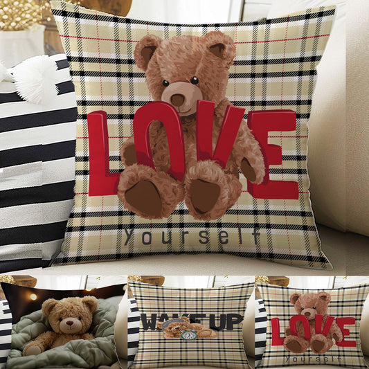 Kids Room Decor Cute Bear Animal Pillow Covers, Bold Nursery Cushion & Decorative Children Throw Pillowcases for Playroom