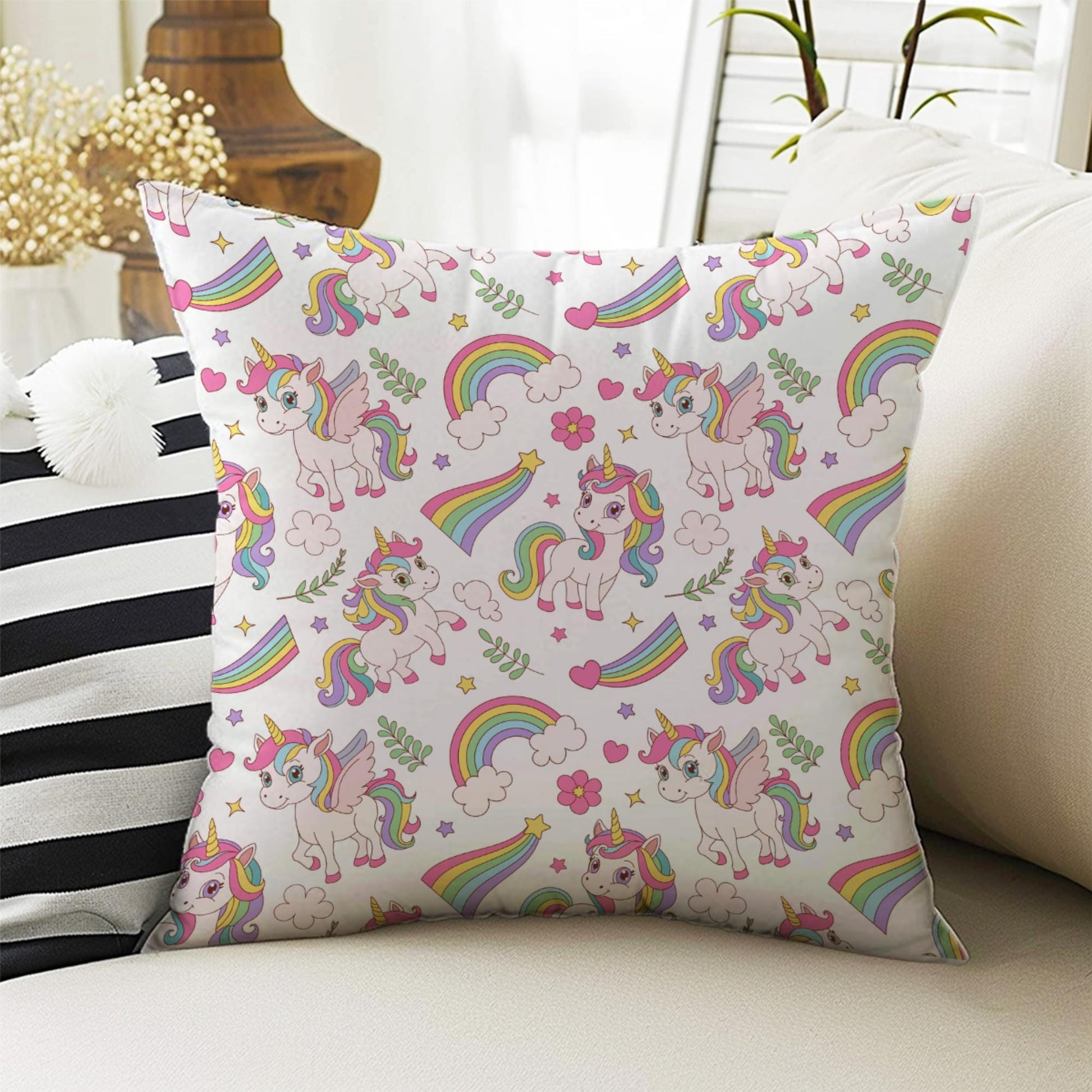 Kids Room Decor Cute Unicorn Hose Animal Pillow Covers, Bold Nursery Cushion & Decorative Children Throw Pillowcases for Playroom