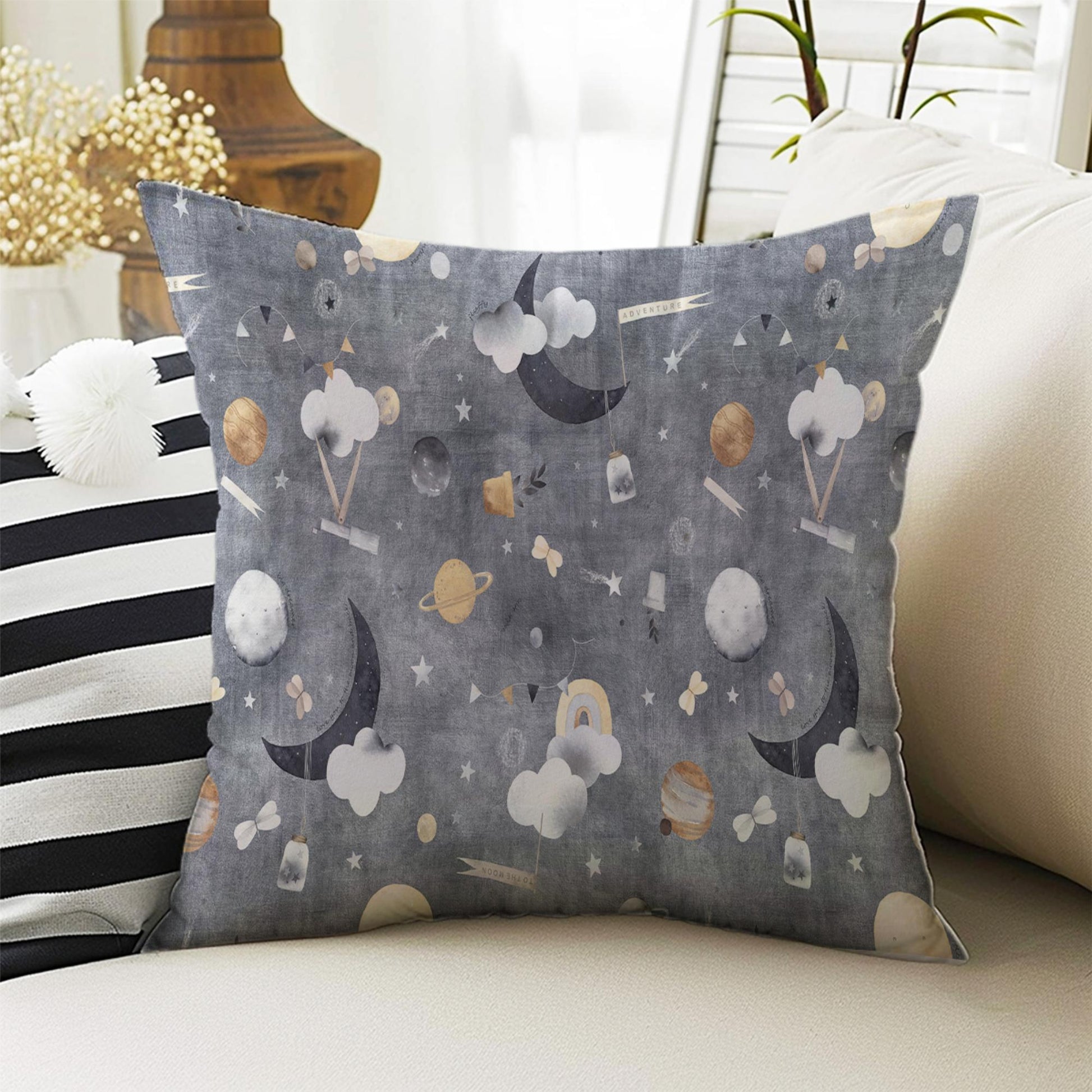 Kids Room Decor Cute Lamb Sheep Moon Star Pillow Covers, Bold Nursery Cushion & Decorative Children Throw Pillowcases for Playroom
