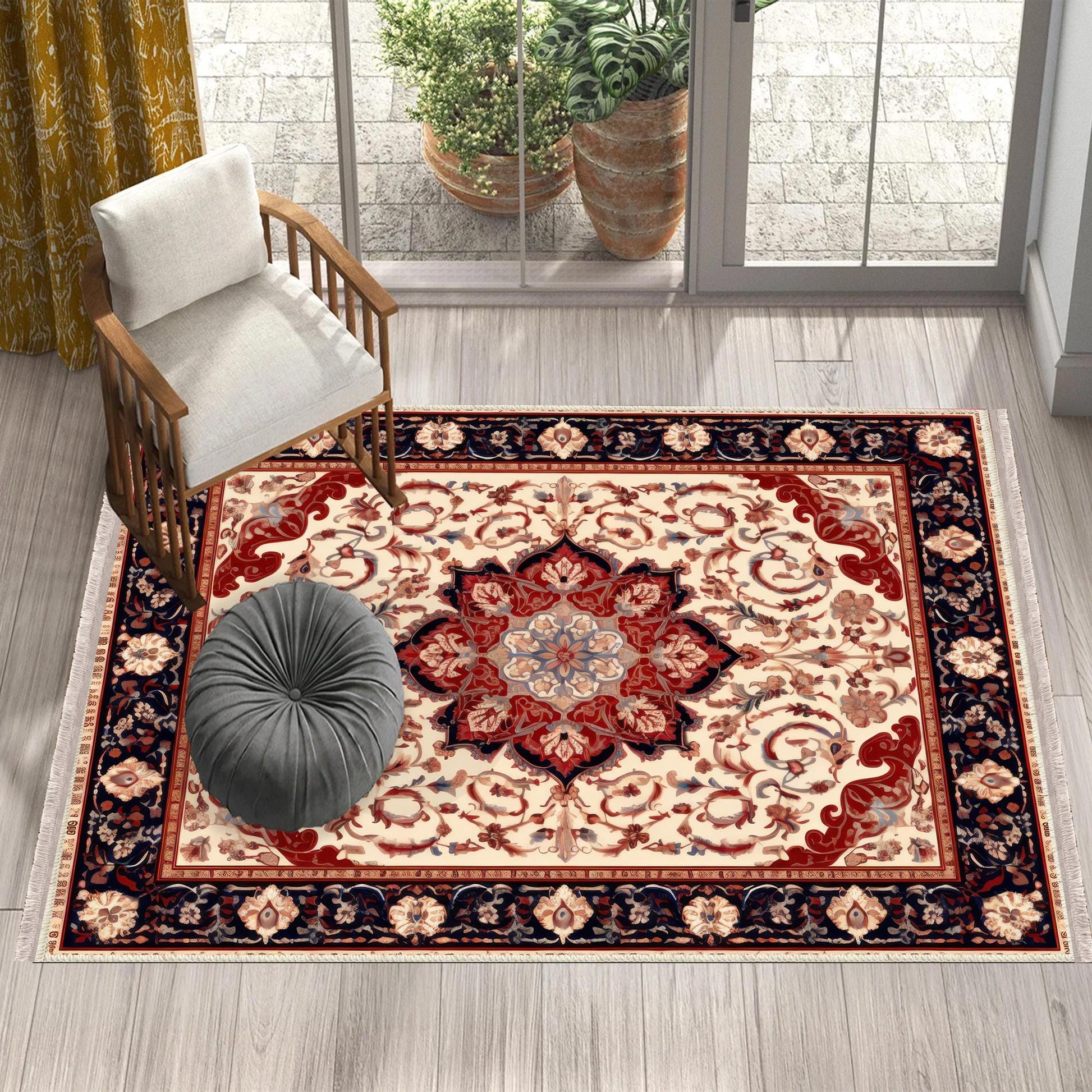 Persian Vintage Style Rug, Red Burgundy Turkish Ottoman Carpet, Soft Textured Kitchen Runner Bohemian Area Rug for Living Room Bedroom