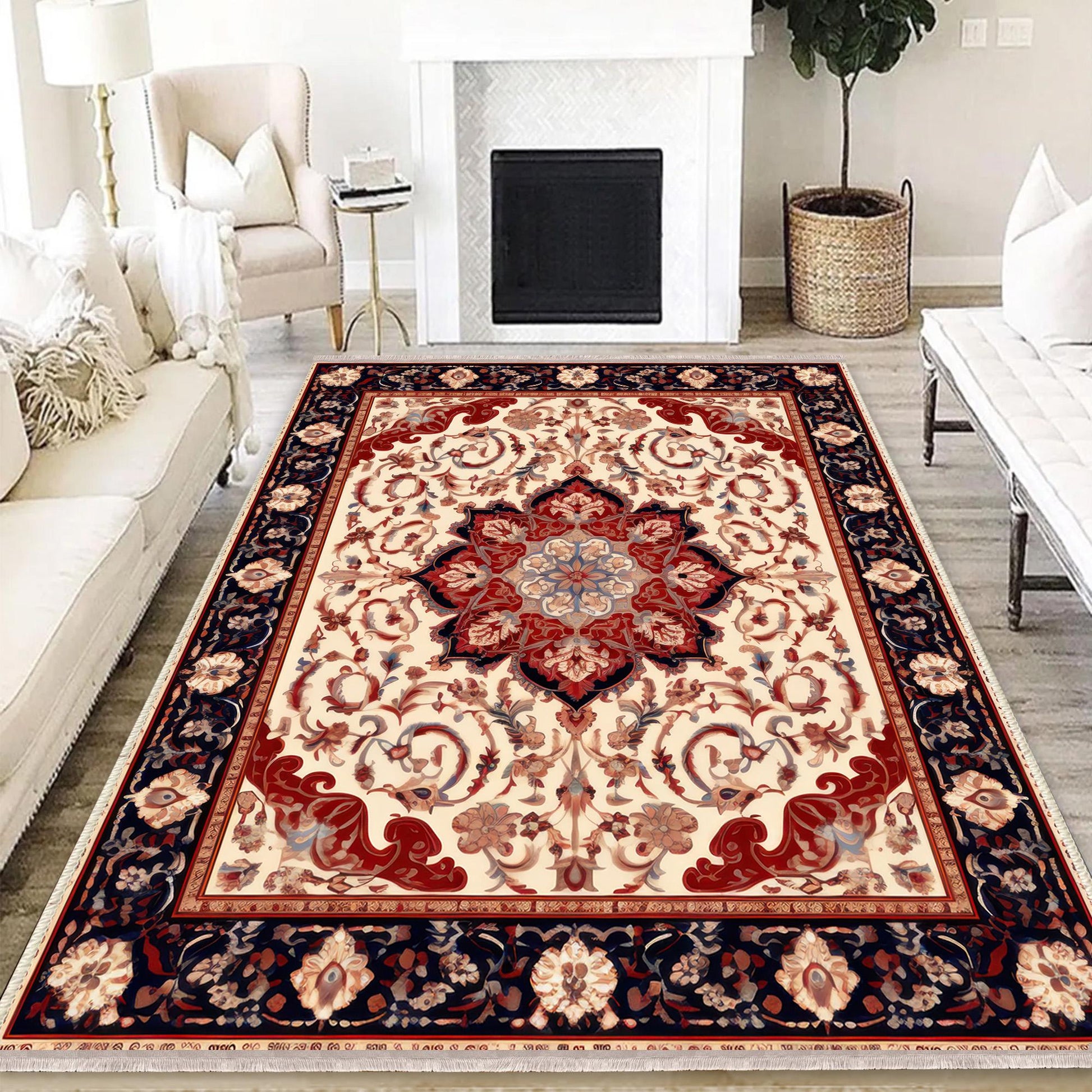 Persian Vintage Style Rug, Red Burgundy Turkish Ottoman Carpet, Soft Textured Kitchen Runner Bohemian Area Rug for Living Room Bedroom