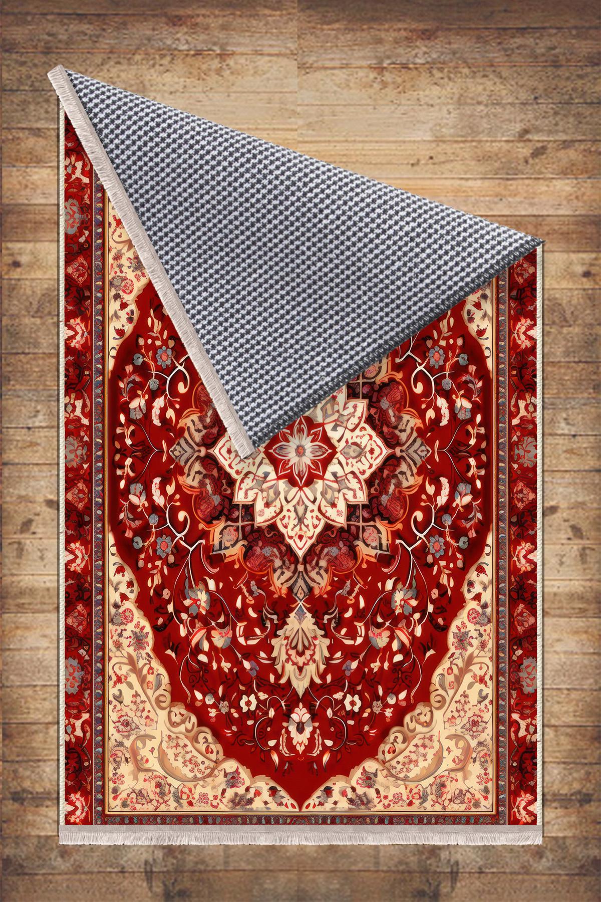 Persian Vintage Style Rug, Red Brown Turkish Ottoman Carpet, Soft Textured Kitchen Runner, Bohemian Area Rug for Living Room Bedroom
