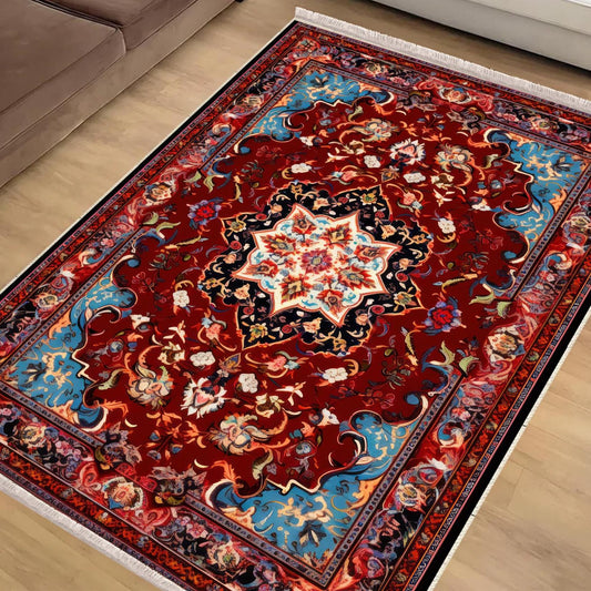 Persian Vintage Style Rug, Red Brown Green Turkish Ottoman Carpet, Soft Textured Kitchen Runner, Bohemian Area Rug for Living Room Bedroom