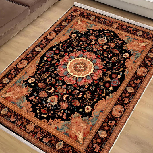 Persian Vintage Victorian Style Rug, Brown Turkish Medieval Carpet, Soft Textured Kitchen Runner, Bohemian Area Rug for Living Room Bedroom