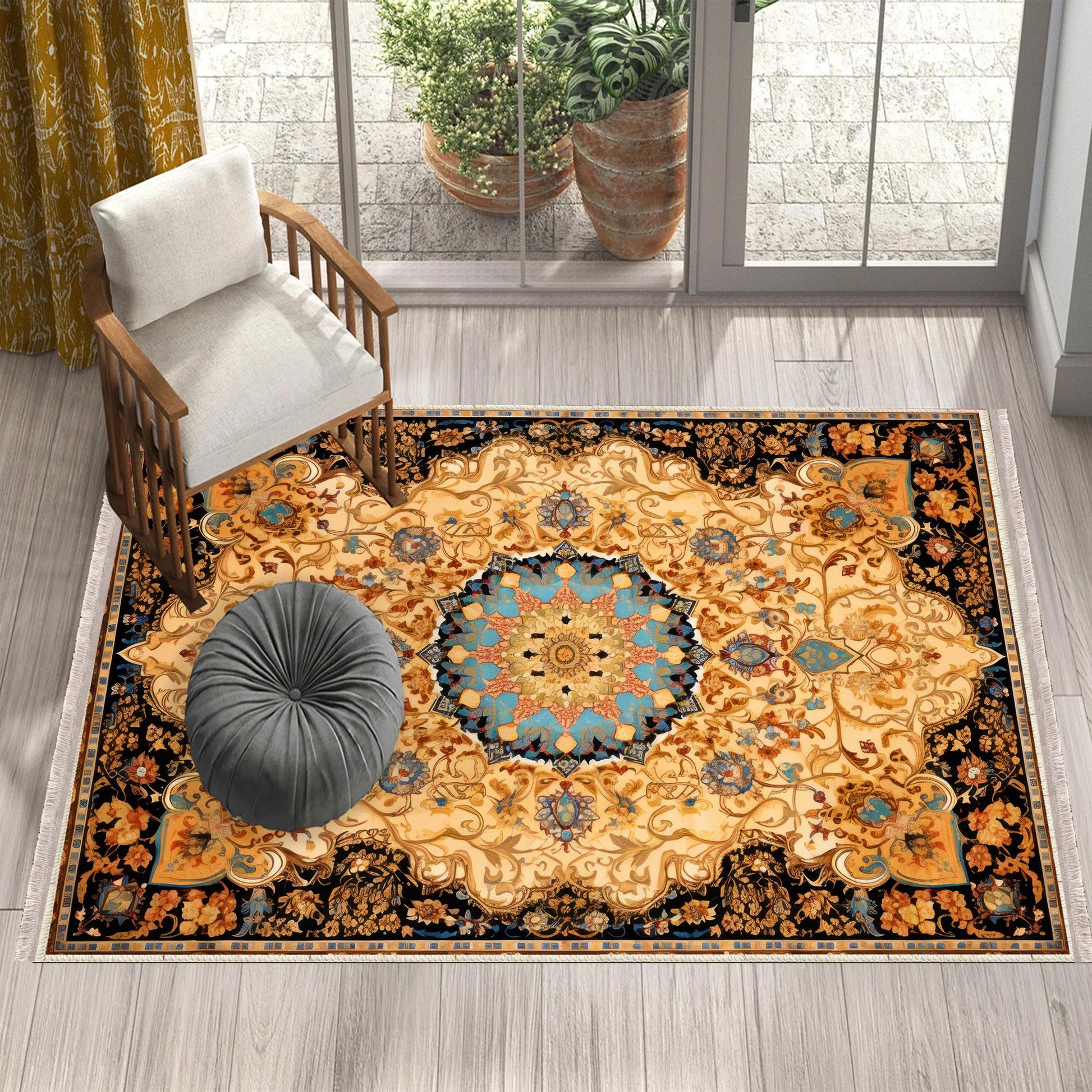 Persian Ethnic Victorian Tribal Rug - Brown Yellow Green Turkish Floral Medieval Carpet, Soft Textured Kitchen Runner Bohemian Area Rug
