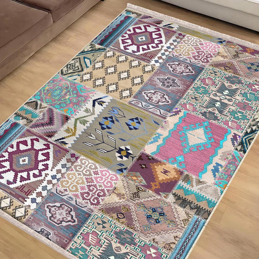 Authentic Ethnic Retro Persian Non-Slip Turkish Kilim Area Rug, Washable Living Room Rugs with pillow case gift, Housewarming Gift