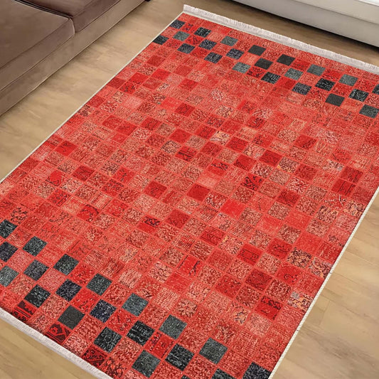 Orange Retro Patchwork Design Kilim Area Rug Runner, Boho Accent Carpet, Unique Room Mat, Washable Anti-Slip Rug with pillow case gift
