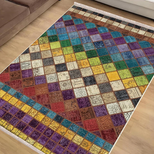 Colorful Retro Patchwork Design Kilim Area Rug Runner, Boho Accent Carpet, Unique Room Mat, Washable Anti-Slip Rug with pillow case gift
