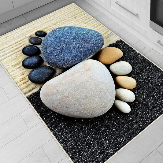 Blue Foot Spa Stones Washable Non-Slip Kitchen Runner Rug, Modern Home Decor Floor Mat, Durable Kitchen Mat