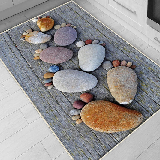 Gray Spa Stones Washable Non-Slip Kitchen Runner Rug – Modern Home Decor Floor Mat for Kitchen Safety & Style