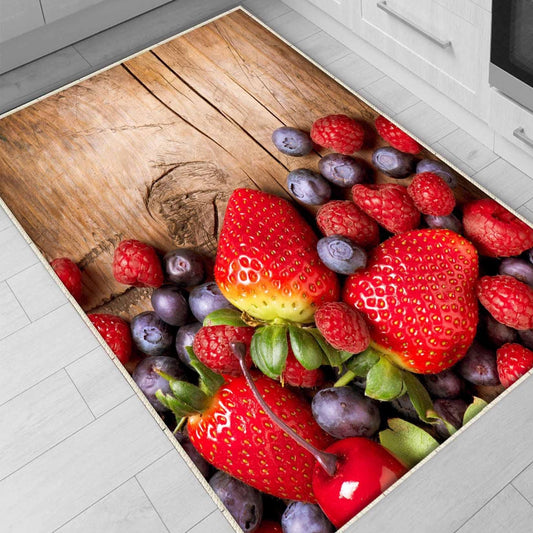 Strawberry Kitchen Fruits Runner Rug - Washable Non-Slip Floor Mat, Modern Decorative Kitchen Rug for Home & Cooking Area