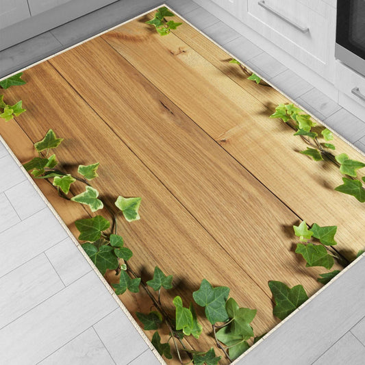 Wood Ivy Floral Kitchen Runner Rug, Washable Non-Slip Floor Mat, Modern Home Decor & Durable Kitchen Rug