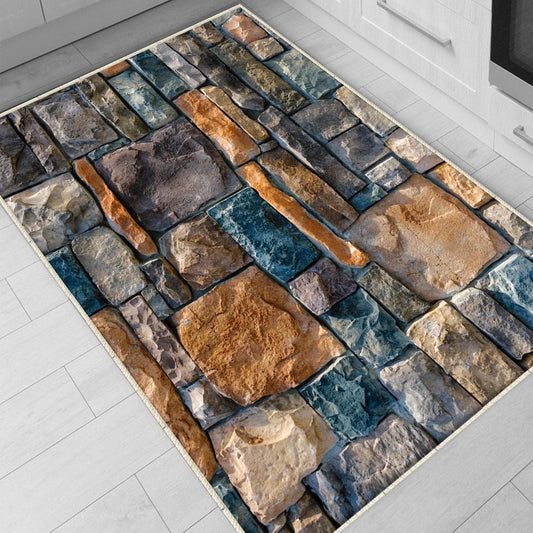 Wall Stone Theme Non-Slip Kitchen Runner Rug, Washable Modern Design Floor Mat, Home Decor Kitchen Mat, Durable Anti-Skid Rug